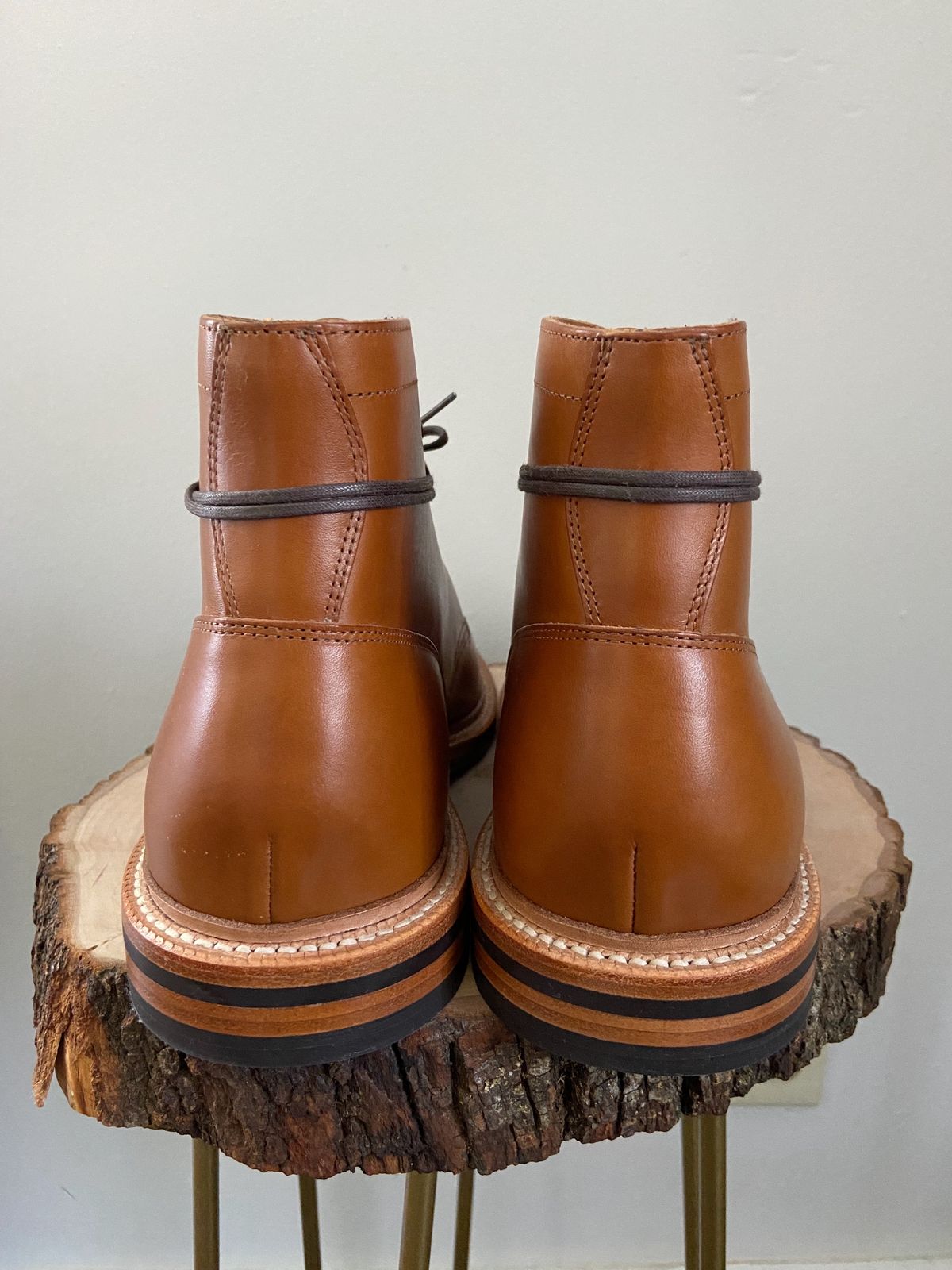 Photo by cuffcheckdenim on October 1, 2023 of the Grant Stone Diesel Boot in Badalassi Carlo Saddle Tan Minerva.