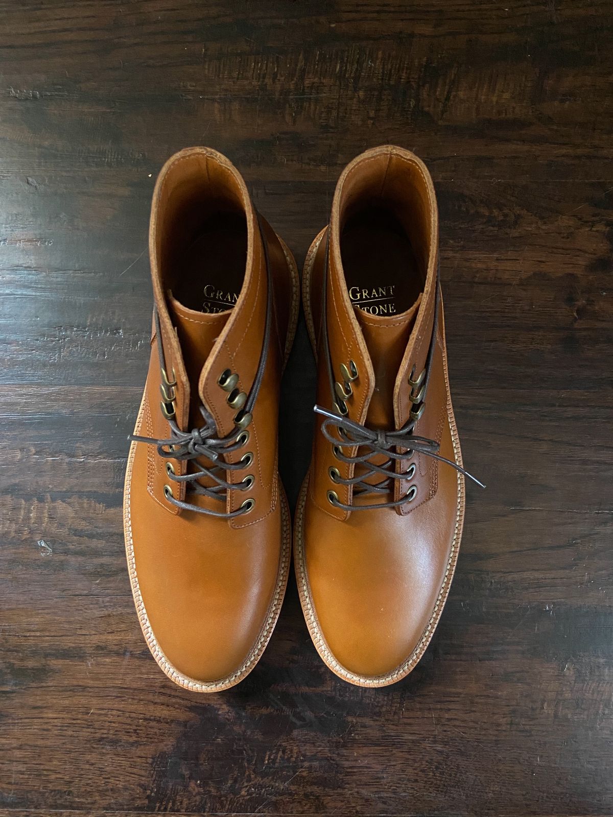 Photo by cuffcheckdenim on October 1, 2023 of the Grant Stone Diesel Boot in Badalassi Carlo Saddle Tan Minerva.