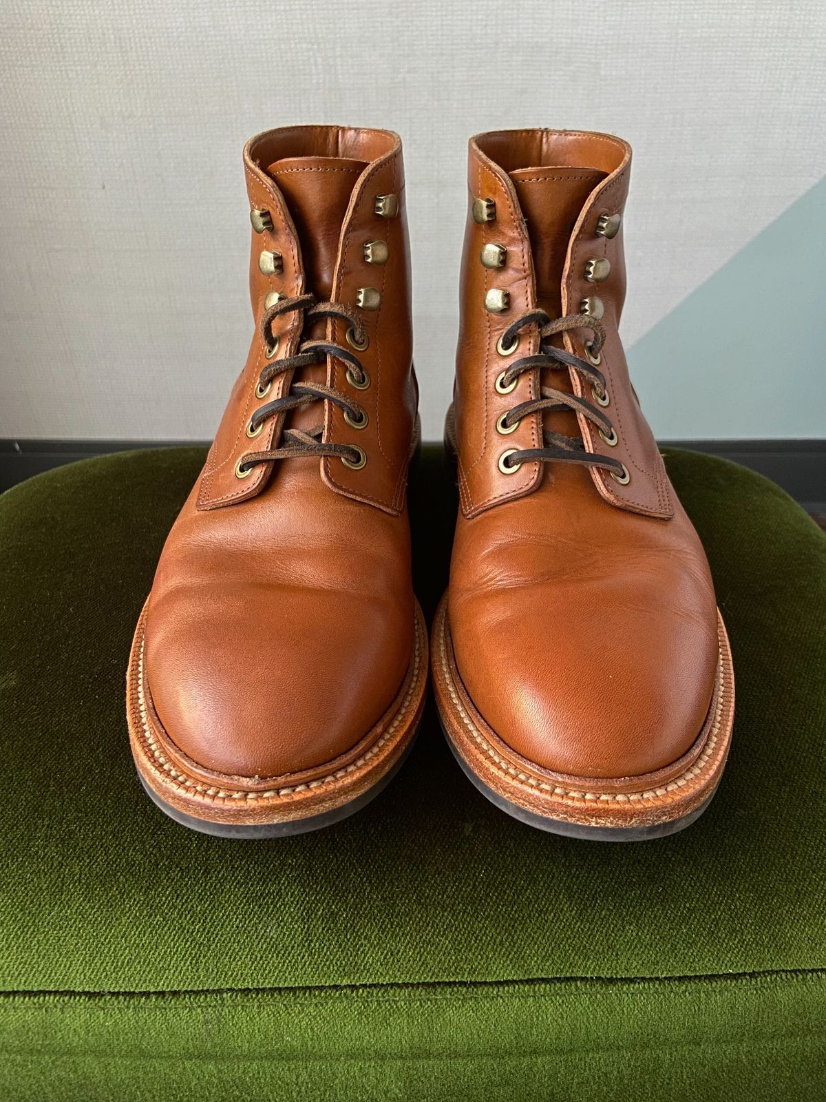 Photo by cuffcheckdenim on November 3, 2023 of the Grant Stone Diesel Boot in Badalassi Carlo Saddle Tan Minerva.