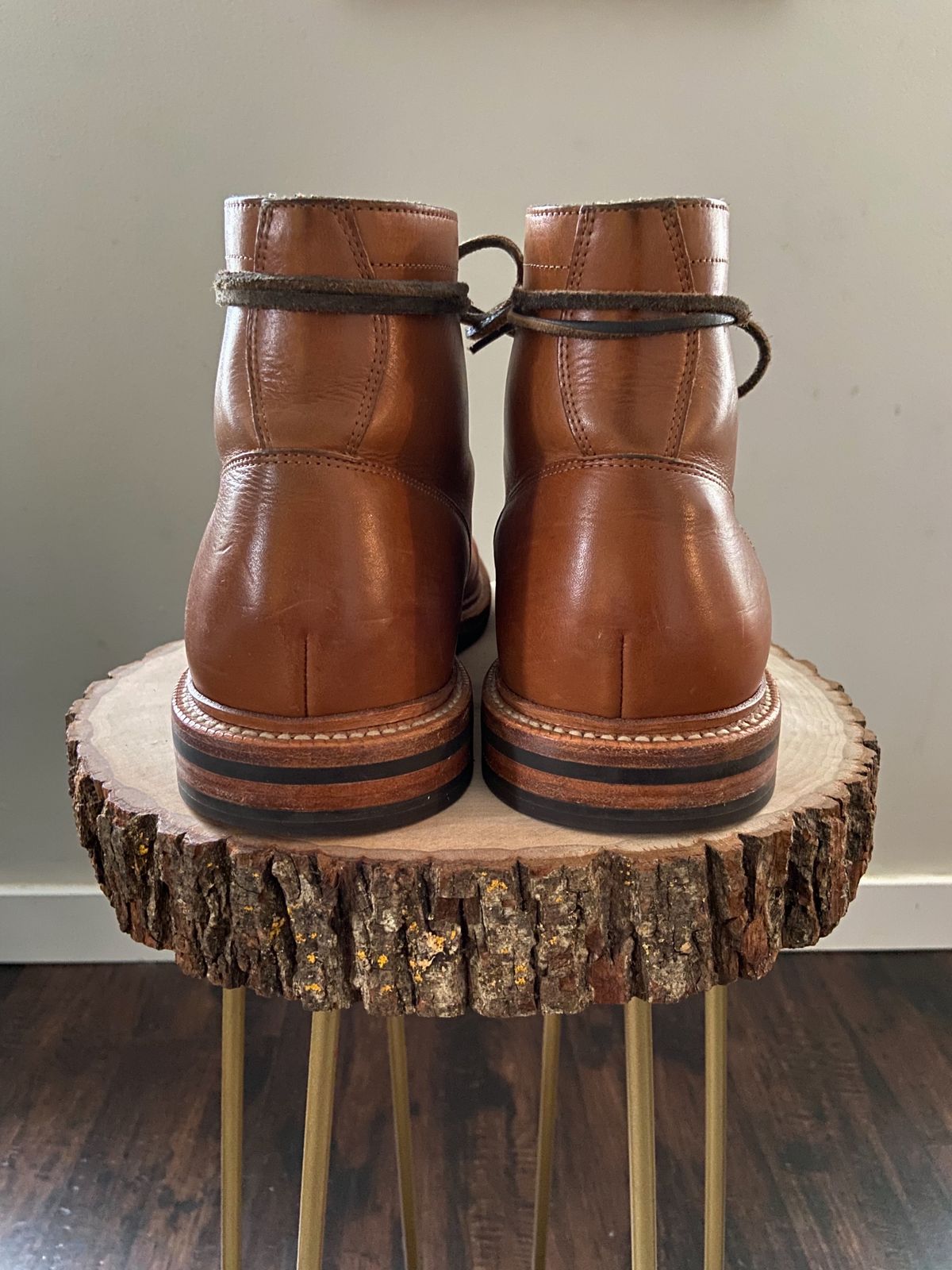 Photo by cuffcheckdenim on December 5, 2023 of the Grant Stone Diesel Boot in Badalassi Carlo Saddle Tan Minerva.