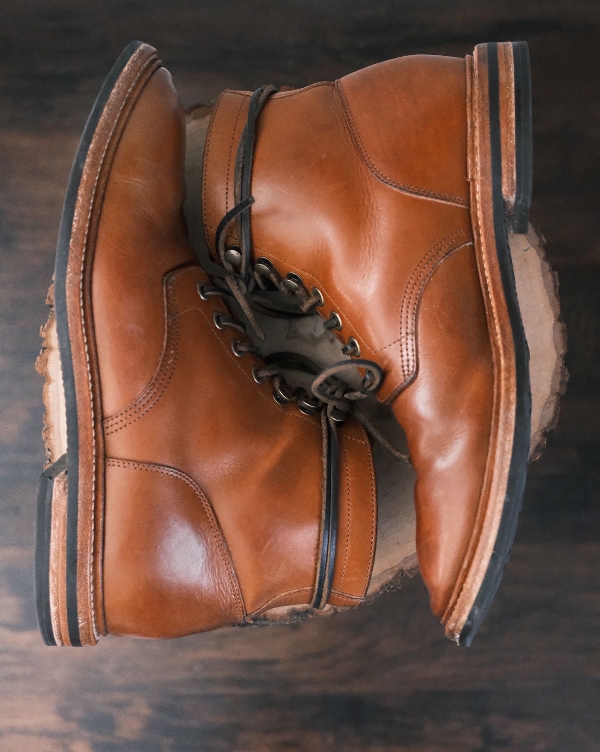 Photo by cuffcheckdenim on February 1, 2024 of the Grant Stone Diesel Boot in Badalassi Carlo Saddle Tan Minerva.