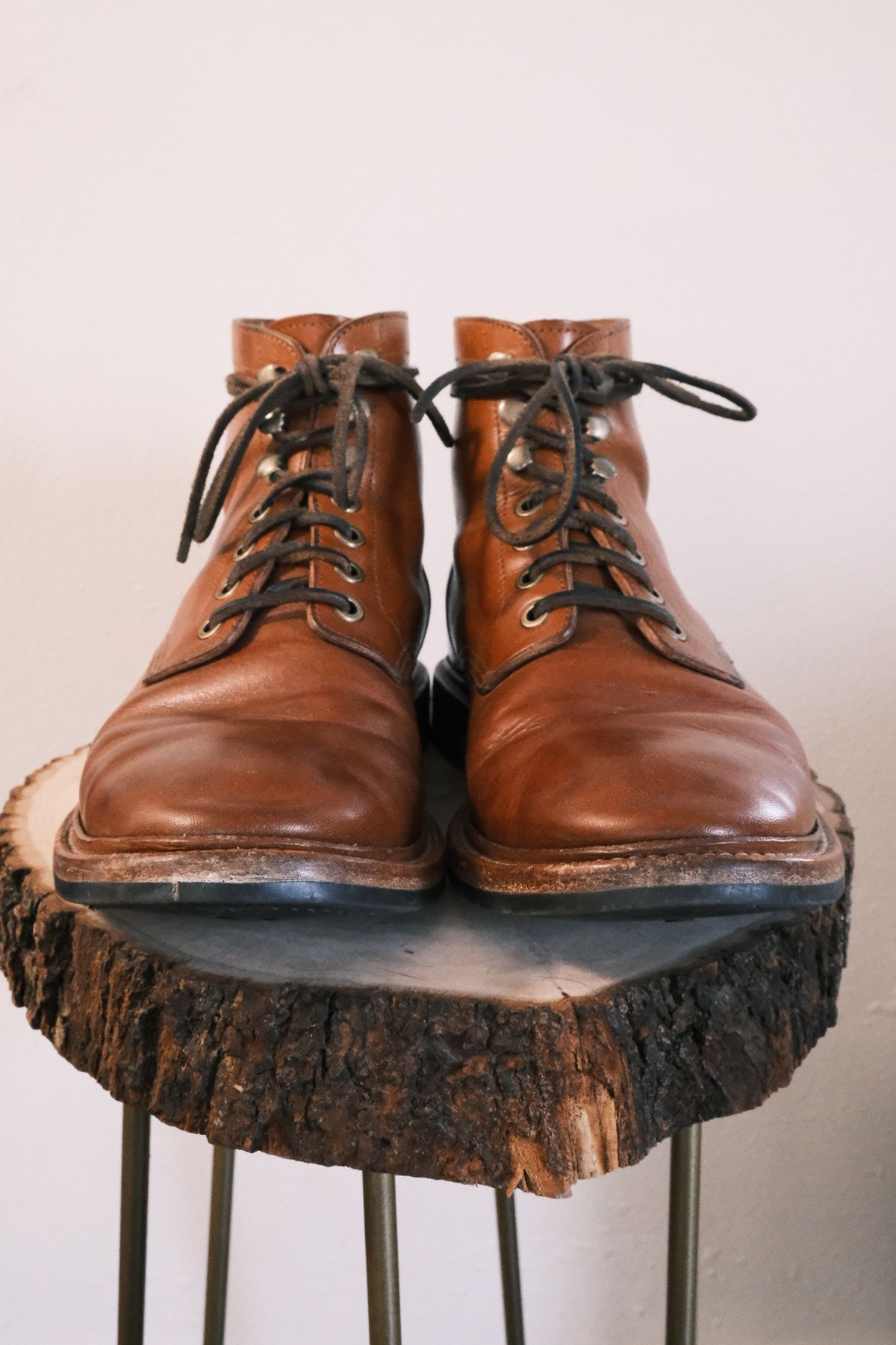 Photo by cuffcheckdenim on March 2, 2024 of the Grant Stone Diesel Boot in Badalassi Carlo Saddle Tan Minerva.