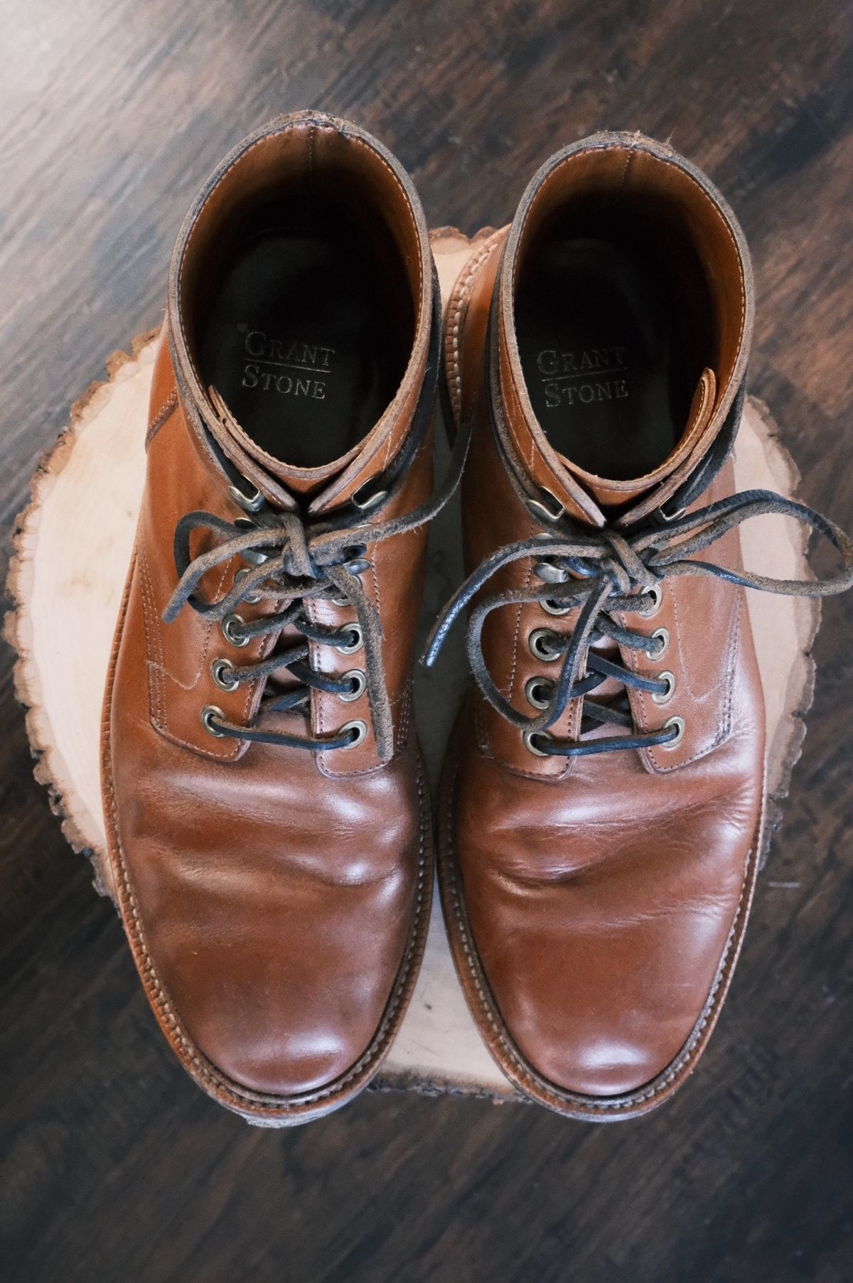 Photo by cuffcheckdenim on March 2, 2024 of the Grant Stone Diesel Boot in Badalassi Carlo Saddle Tan Minerva.