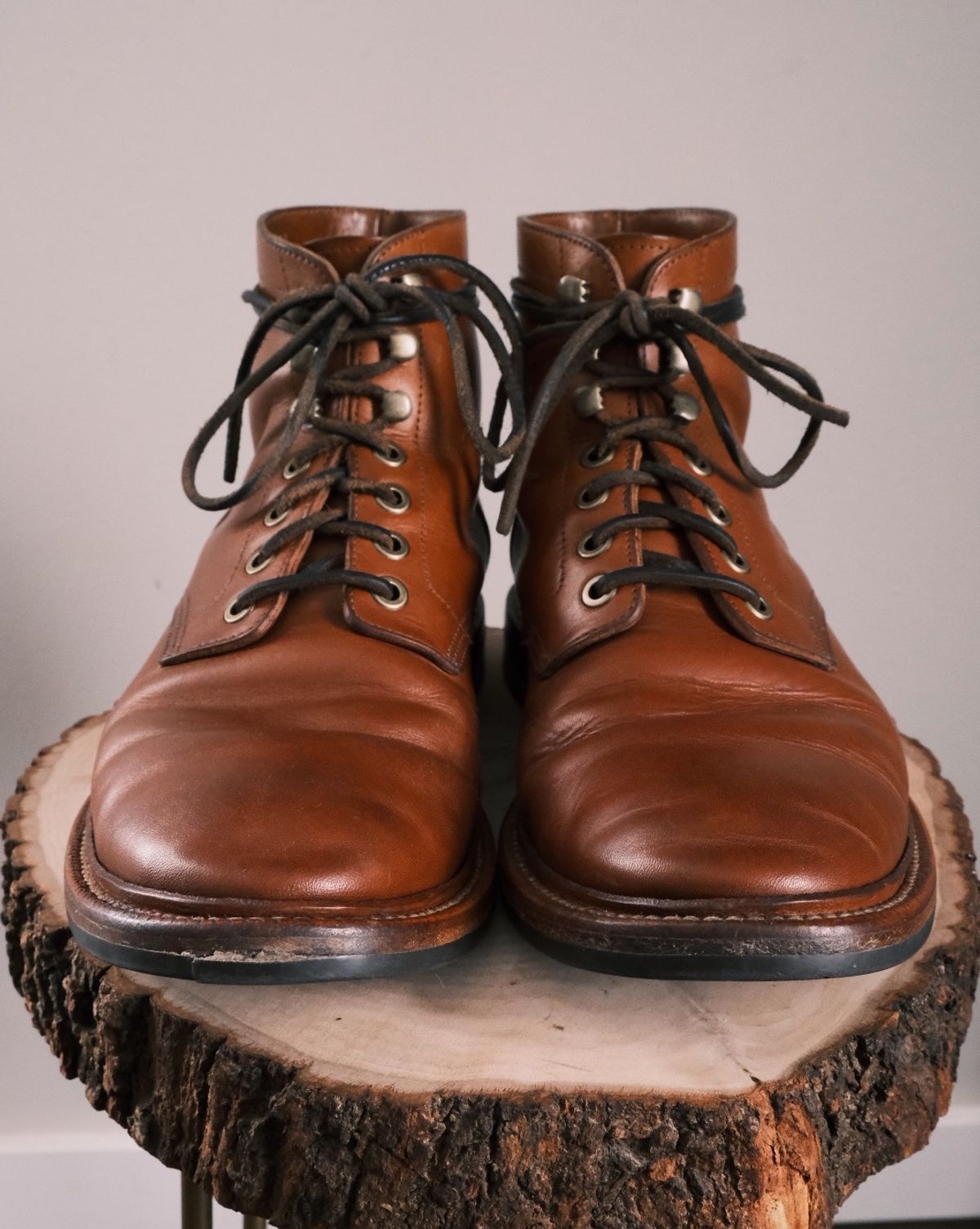 Photo by cuffcheckdenim on April 4, 2024 of the Grant Stone Diesel Boot in Badalassi Carlo Saddle Tan Minerva.