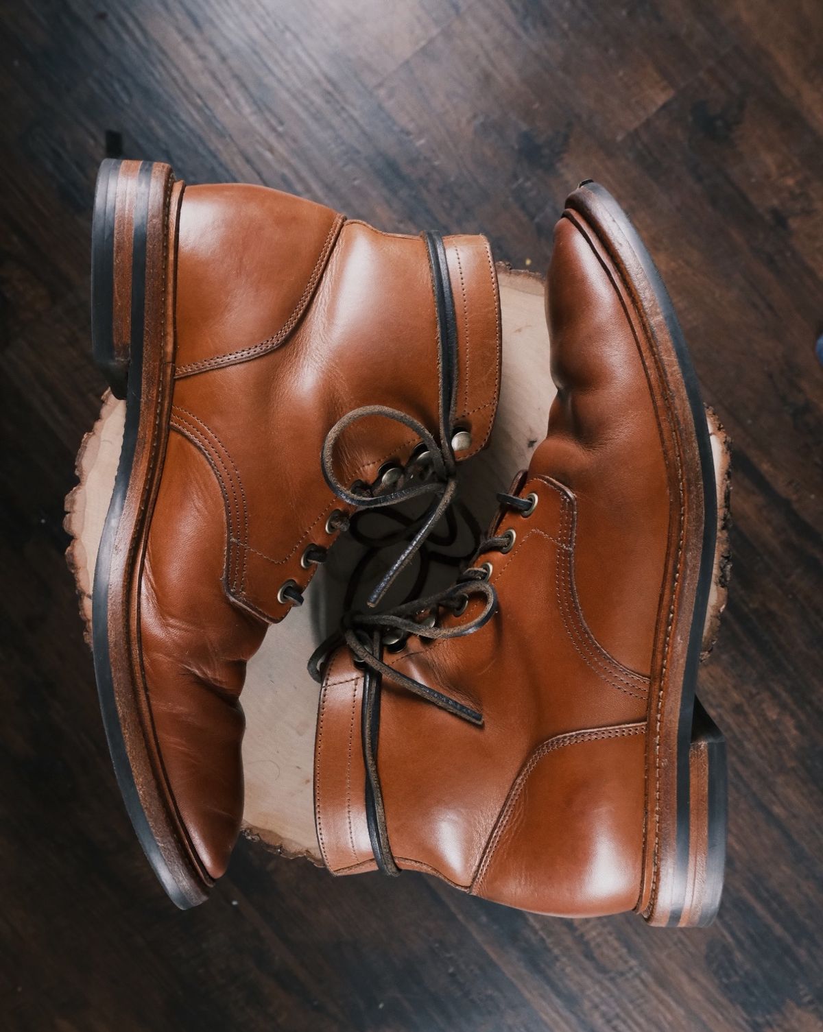 Photo by cuffcheckdenim on April 4, 2024 of the Grant Stone Diesel Boot in Badalassi Carlo Saddle Tan Minerva.