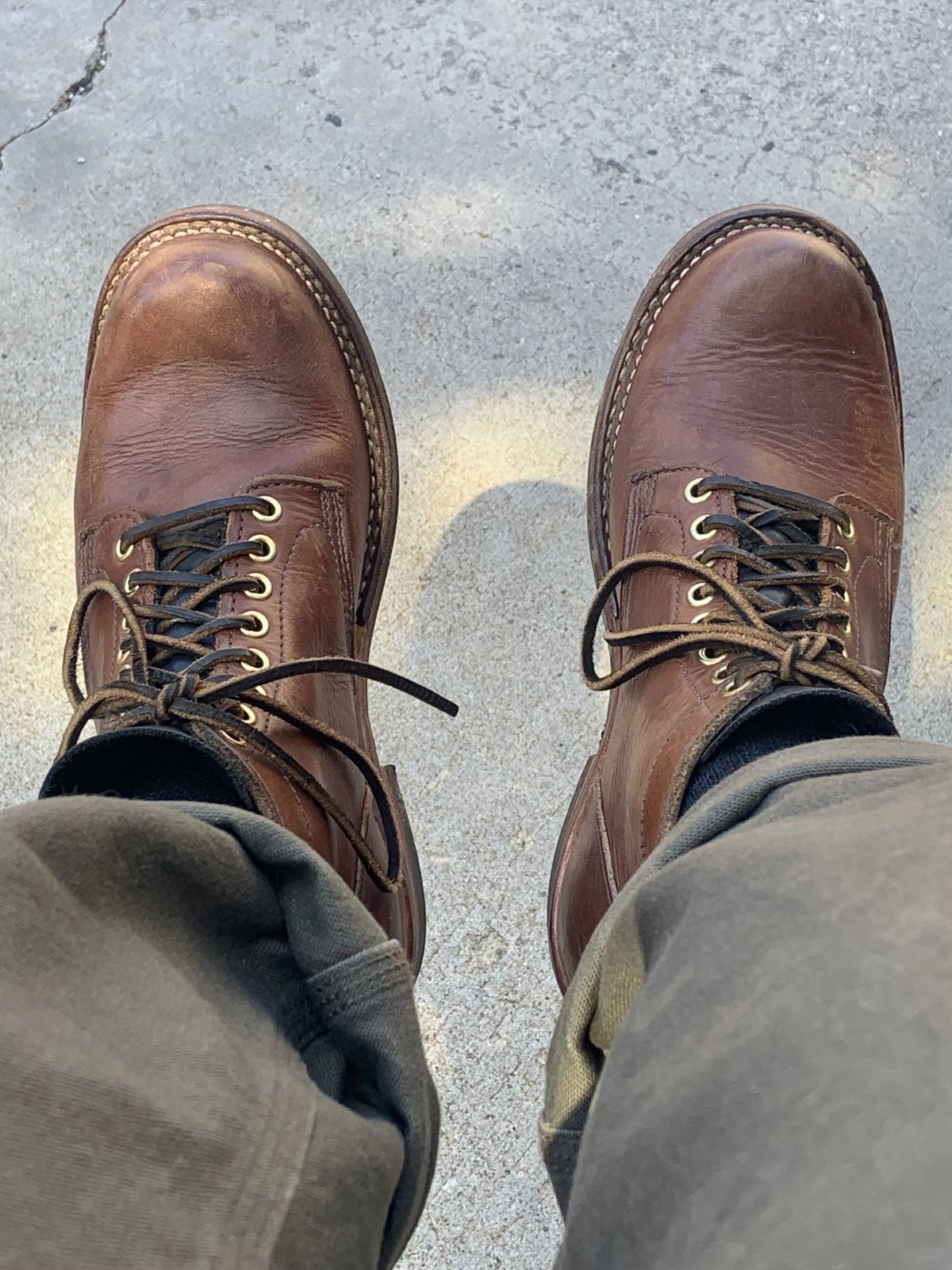 Photo by Oldmanblooming on August 26, 2023 of the Viberg Service Boot in Horween Brown Chromexcel.