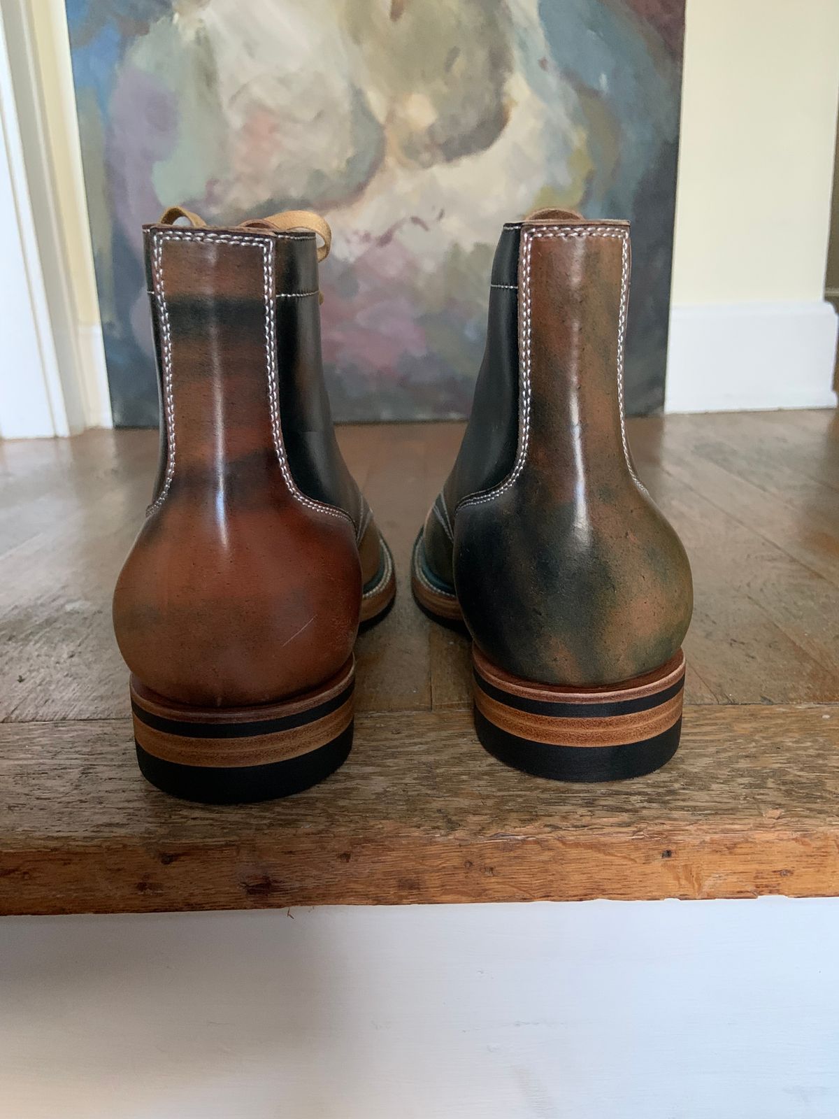 Photo by Oldmanblooming on September 19, 2023 of the Flame Panda Service Boot in Horween Marbled Black Shell Cordovan.