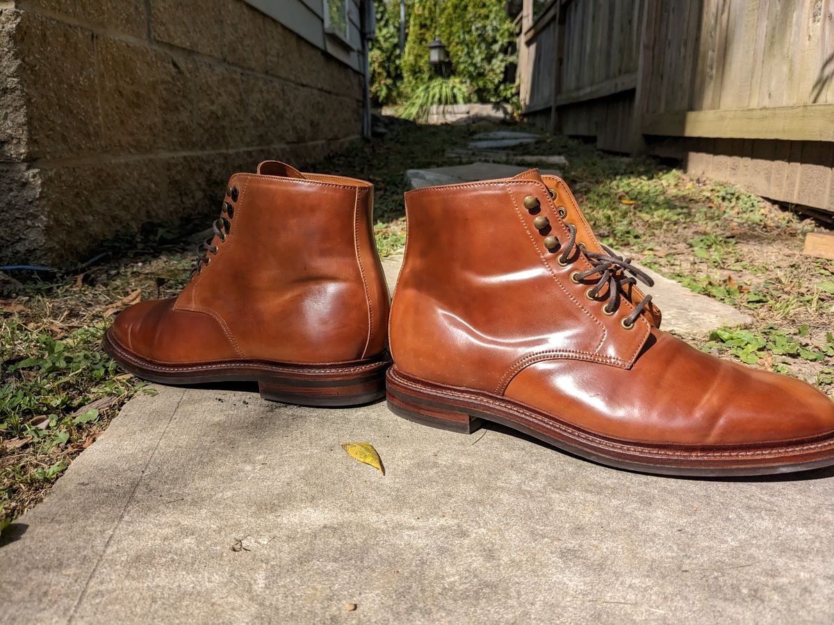 Photo by pck on September 19, 2023 of the Grant Stone Edward Boot in Horween Honey Glazed Shell Cordovan.