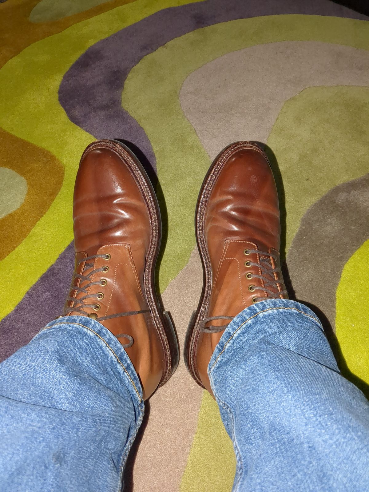 Photo by pck on December 13, 2023 of the Grant Stone Edward Boot in Horween Honey Glazed Shell Cordovan.