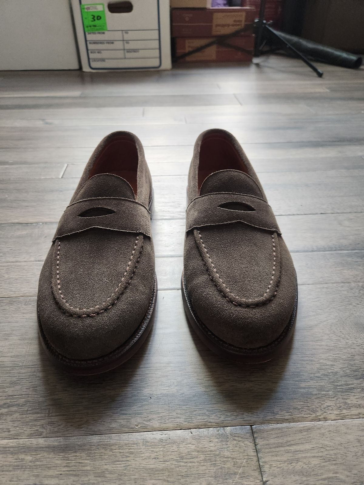 Photo by joemanji25 on October 1, 2023 of the Grant Stone Traveler Penny in C.F. Stead Loden Janus Calf Suede.