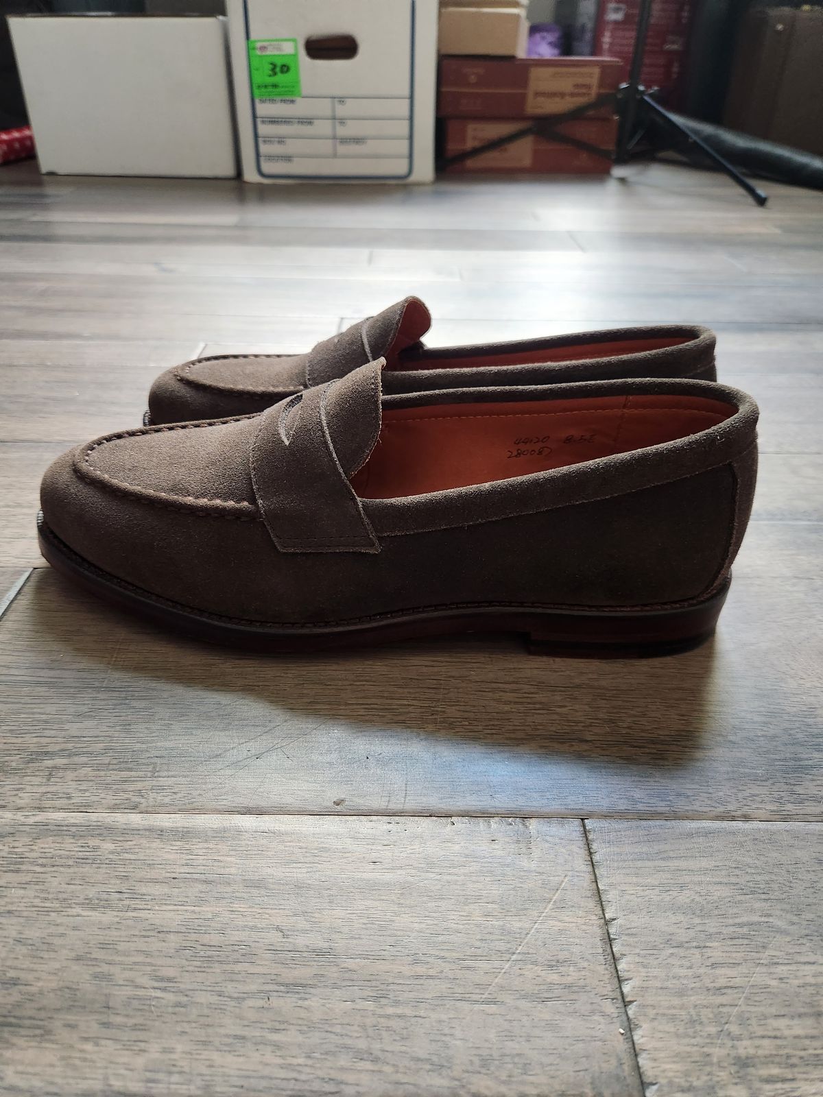 Photo by joemanji25 on October 1, 2023 of the Grant Stone Traveler Penny in C.F. Stead Loden Janus Calf Suede.
