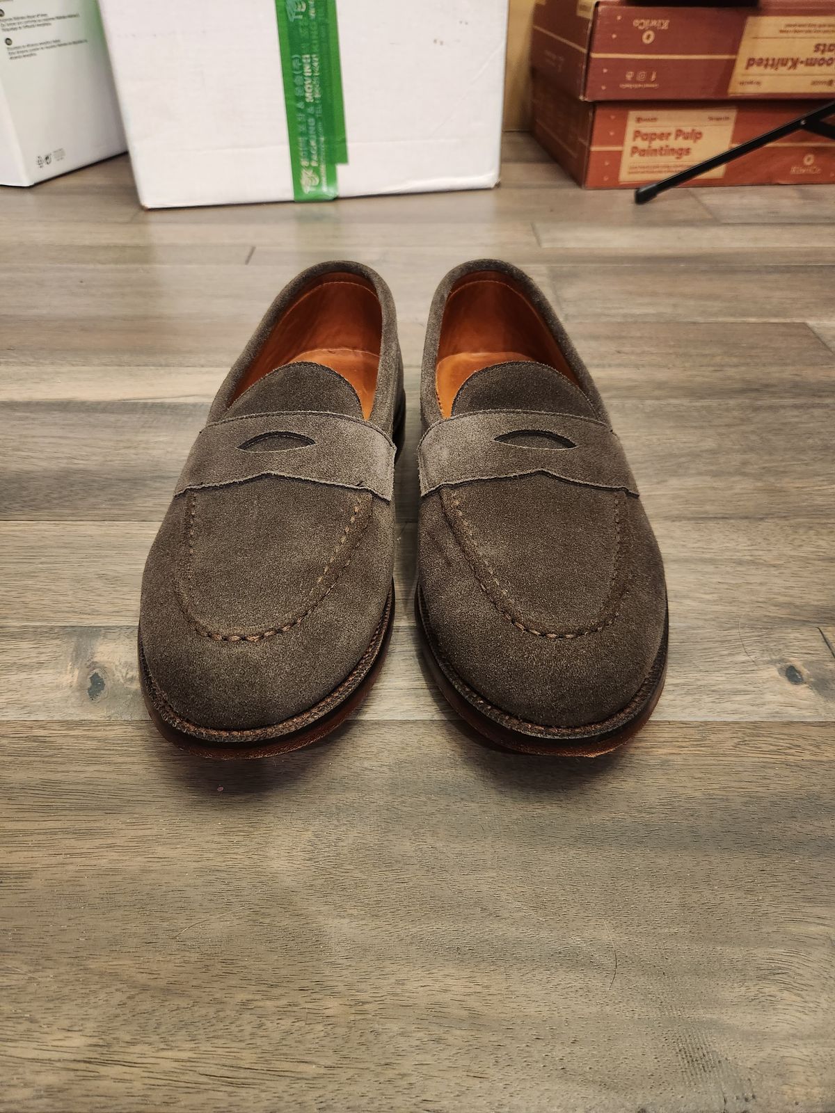 Photo by joemanji25 on November 2, 2023 of the Grant Stone Traveler Penny in C.F. Stead Loden Janus Calf Suede.