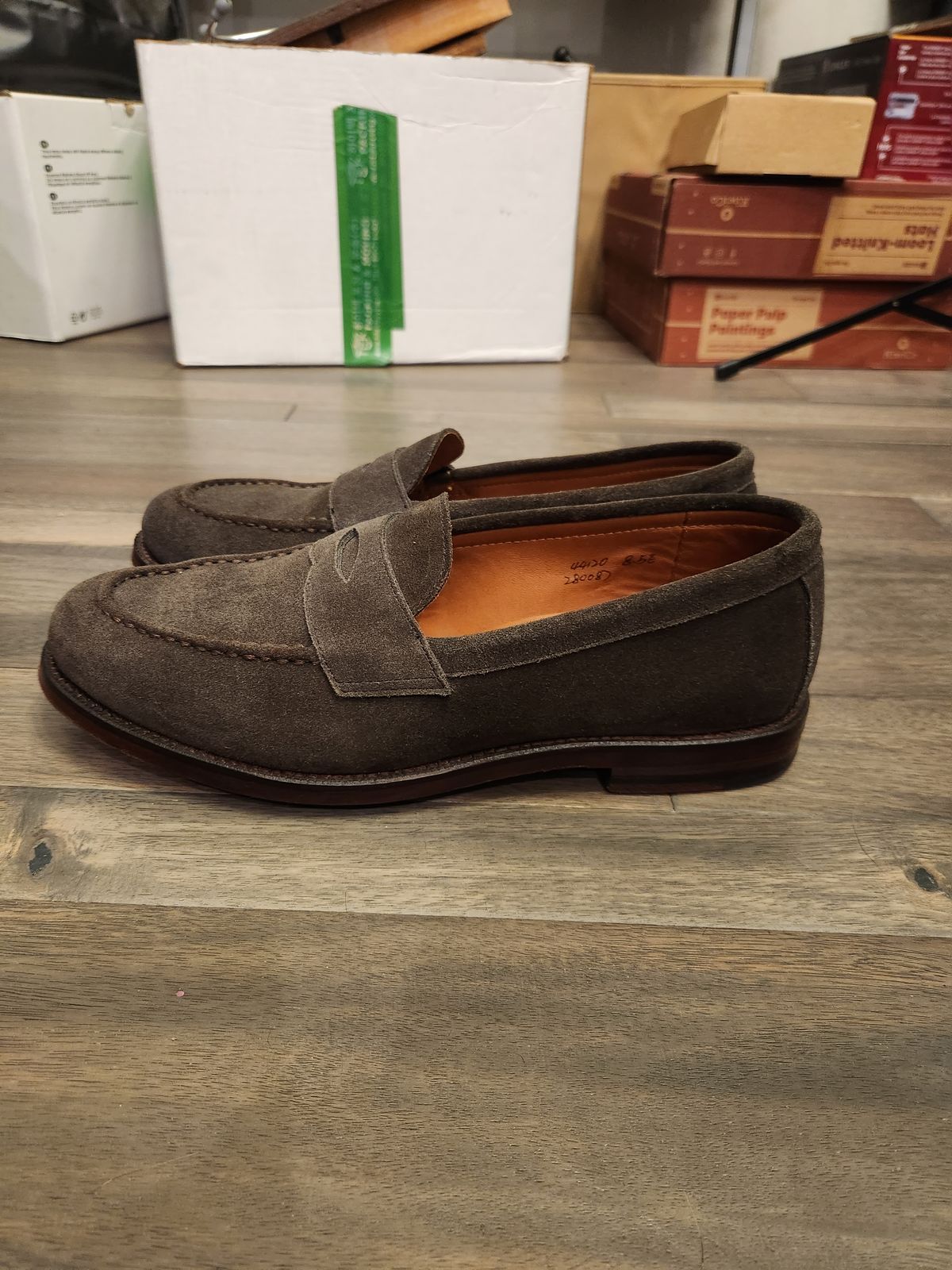 Photo by joemanji25 on November 2, 2023 of the Grant Stone Traveler Penny in C.F. Stead Loden Janus Calf Suede.