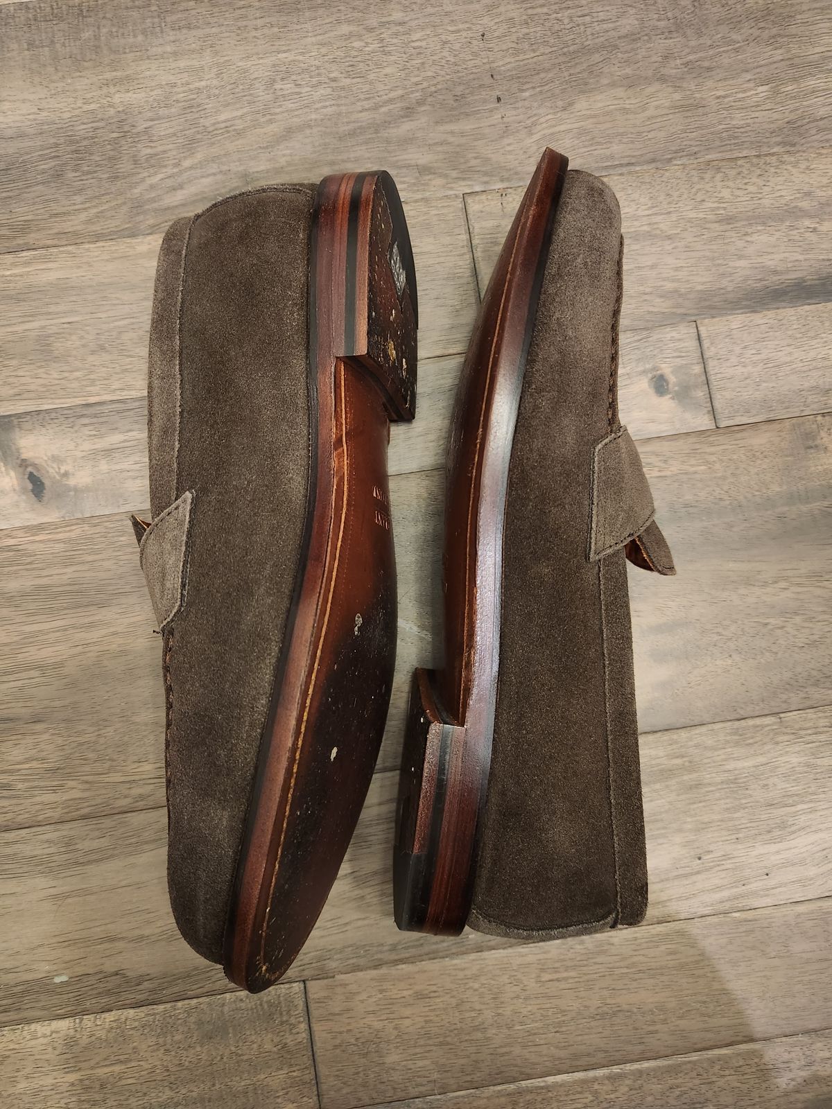 Photo by joemanji25 on November 2, 2023 of the Grant Stone Traveler Penny in C.F. Stead Loden Janus Calf Suede.