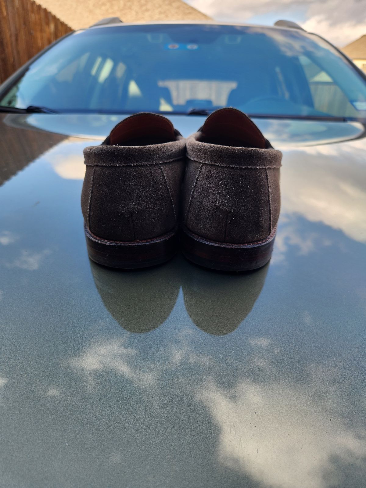 Photo by joemanji25 on January 5, 2024 of the Grant Stone Traveler Penny in C.F. Stead Loden Janus Calf Suede.