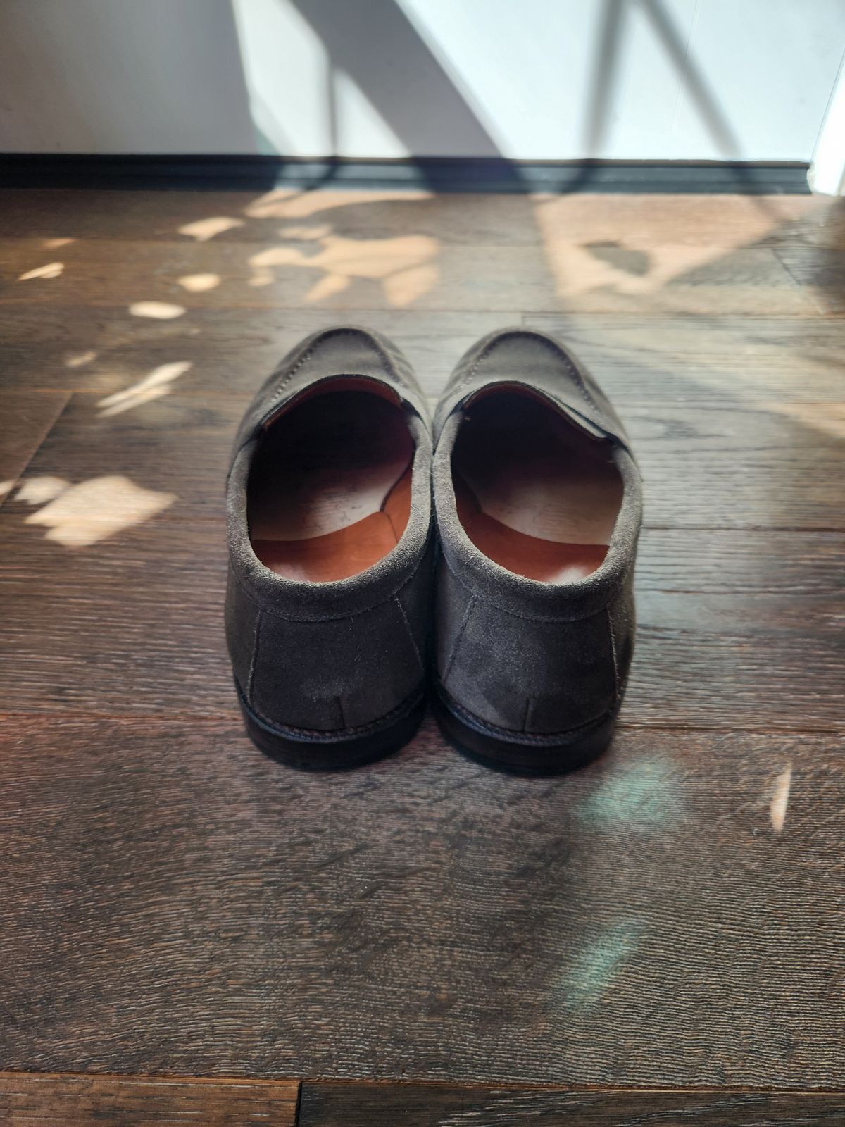 Photo by joemanji25 on March 3, 2024 of the Grant Stone Traveler Penny in C.F. Stead Loden Janus Calf Suede.