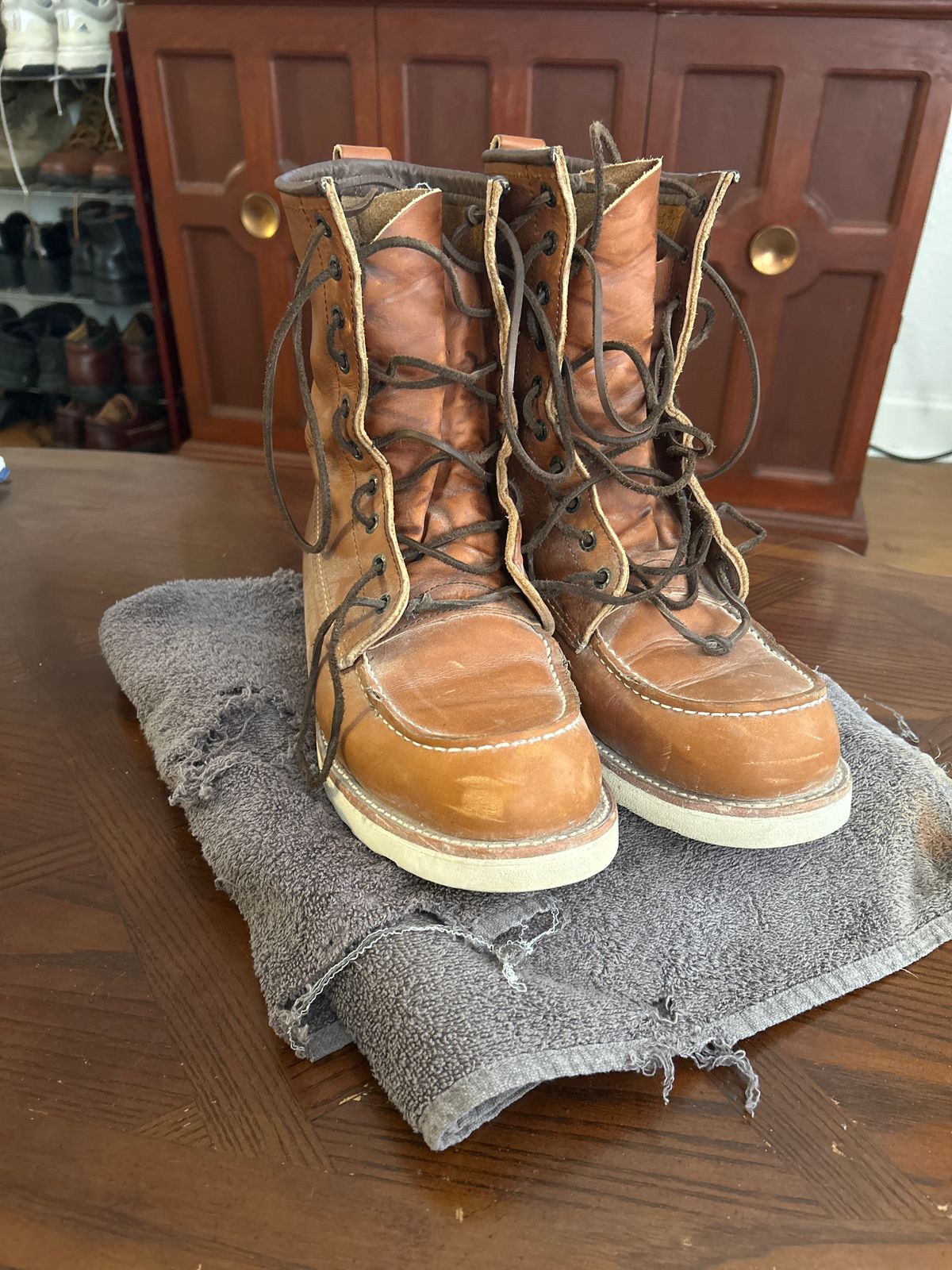 Photo by Booter on October 4, 2023 of the Red Wing 8-Inch Classic Moc in S.B. Foot Oro-Iginal.