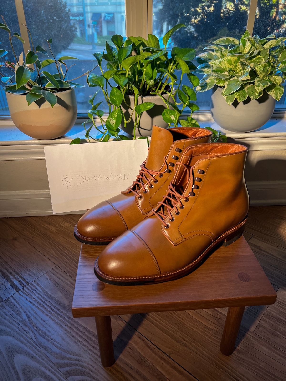 Photo by SuedeSwayed on October 2, 2022 of the Alden Straight Tip Boot in Horween Whisky Shell Cordovan.