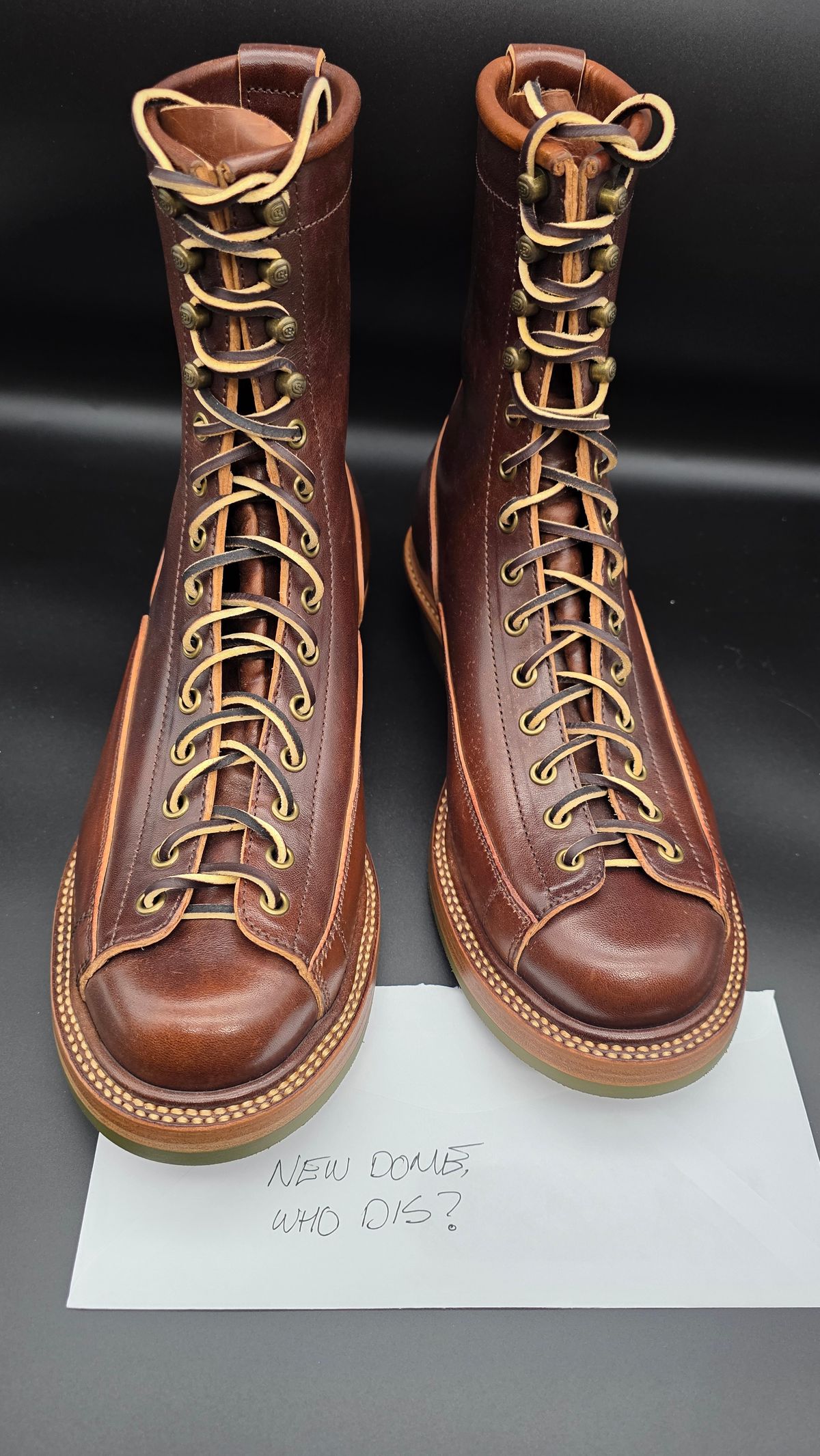 Photo by manuelbriones on October 1, 2025 of the Flame Panda Monkey Boot in Maryam Natural Horsebutt Overdyed Brown then Black.