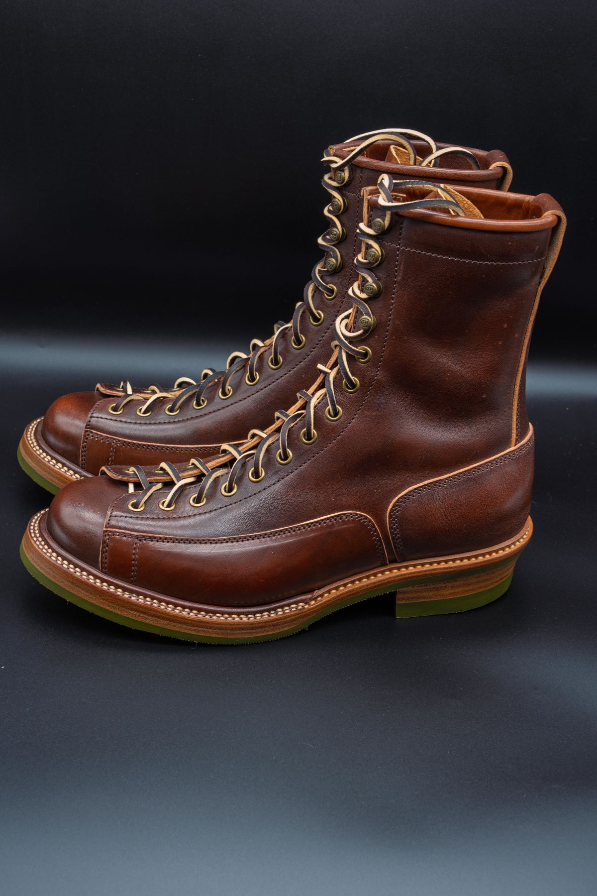 Photo by manuelbriones on September 23, 2025 of the Flame Panda Monkey Boot in Maryam Natural Horsebutt Overdyed Brown then Black.