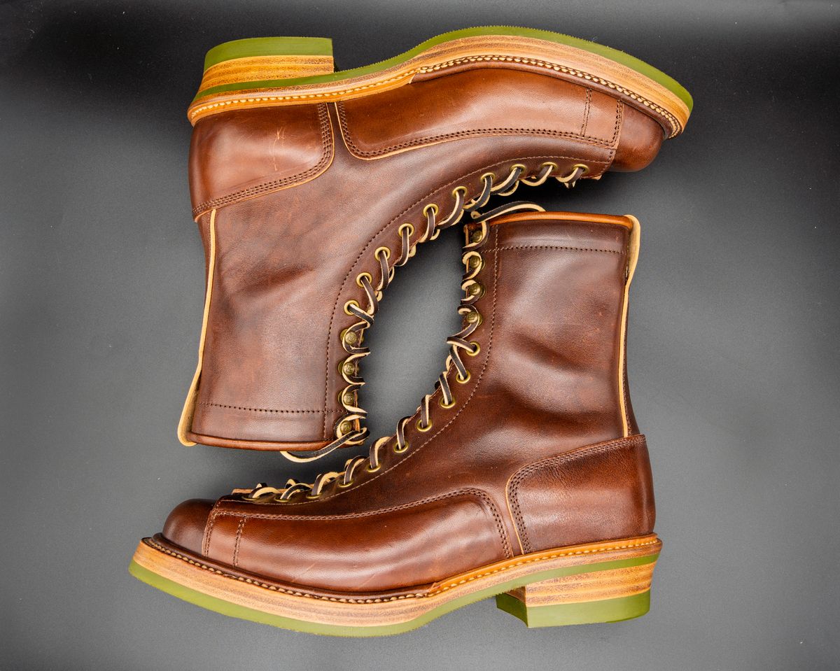 Photo by manuelbriones on September 23, 2025 of the Flame Panda Monkey Boot in Maryam Natural Horsebutt Overdyed Brown then Black.
