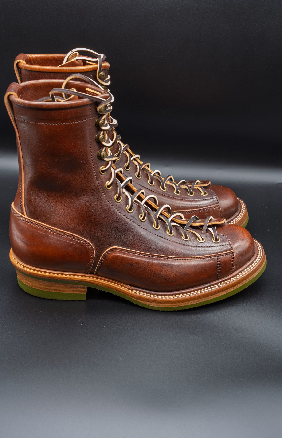 Photo by manuelbriones on September 23, 2025 of the Flame Panda Monkey Boot in Maryam Natural Horsebutt Overdyed Brown then Black.