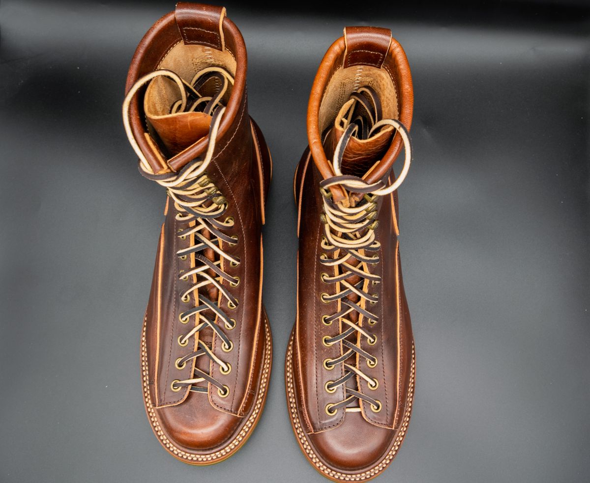 Photo by manuelbriones on September 23, 2025 of the Flame Panda Monkey Boot in Maryam Natural Horsebutt Overdyed Brown then Black.