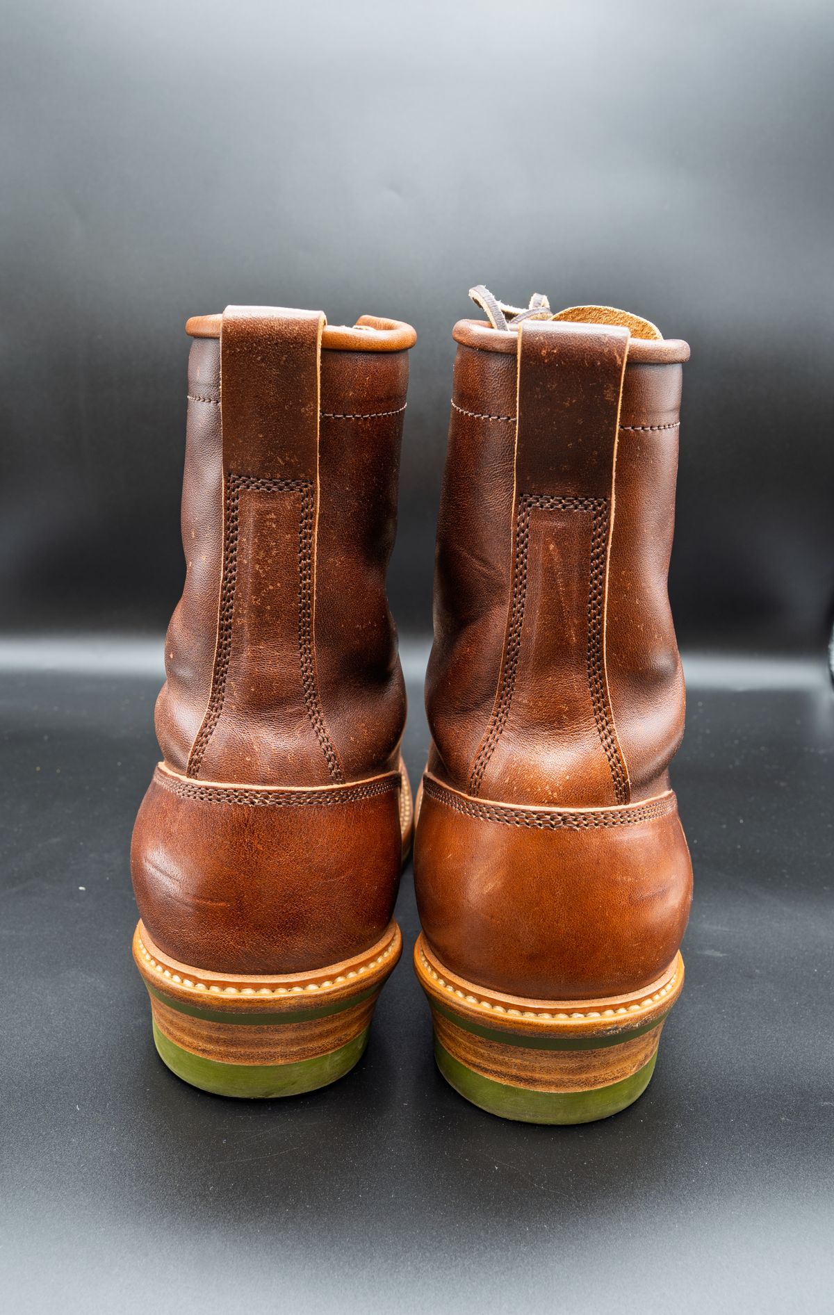 Photo by manuelbriones on November 1, 2025 of the Flame Panda Monkey Boot in Maryam Natural Horsebutt Overdyed Brown then Black.