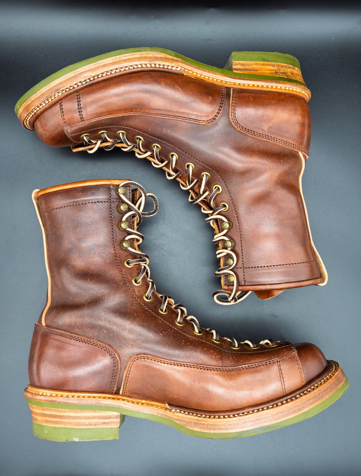 Photo by manuelbriones on November 2, 2025 of the Flame Panda Monkey Boot in Maryam Natural Horsebutt Overdyed Brown then Black.