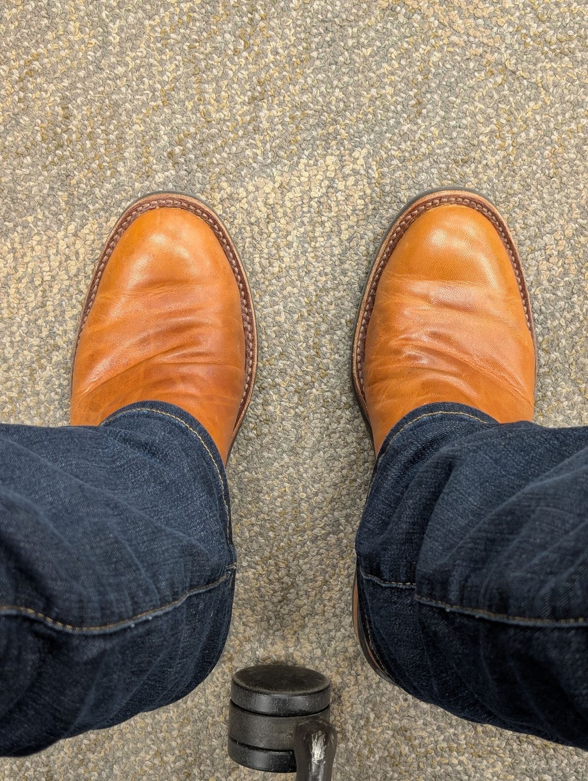 Photo by HealthyPatina on February 20, 2026 of the Rios of Mercedes (designed by Coronado Leather Co.) Roper Boot No.10 in Horween Natural Derby Front Quarter Horsehide.