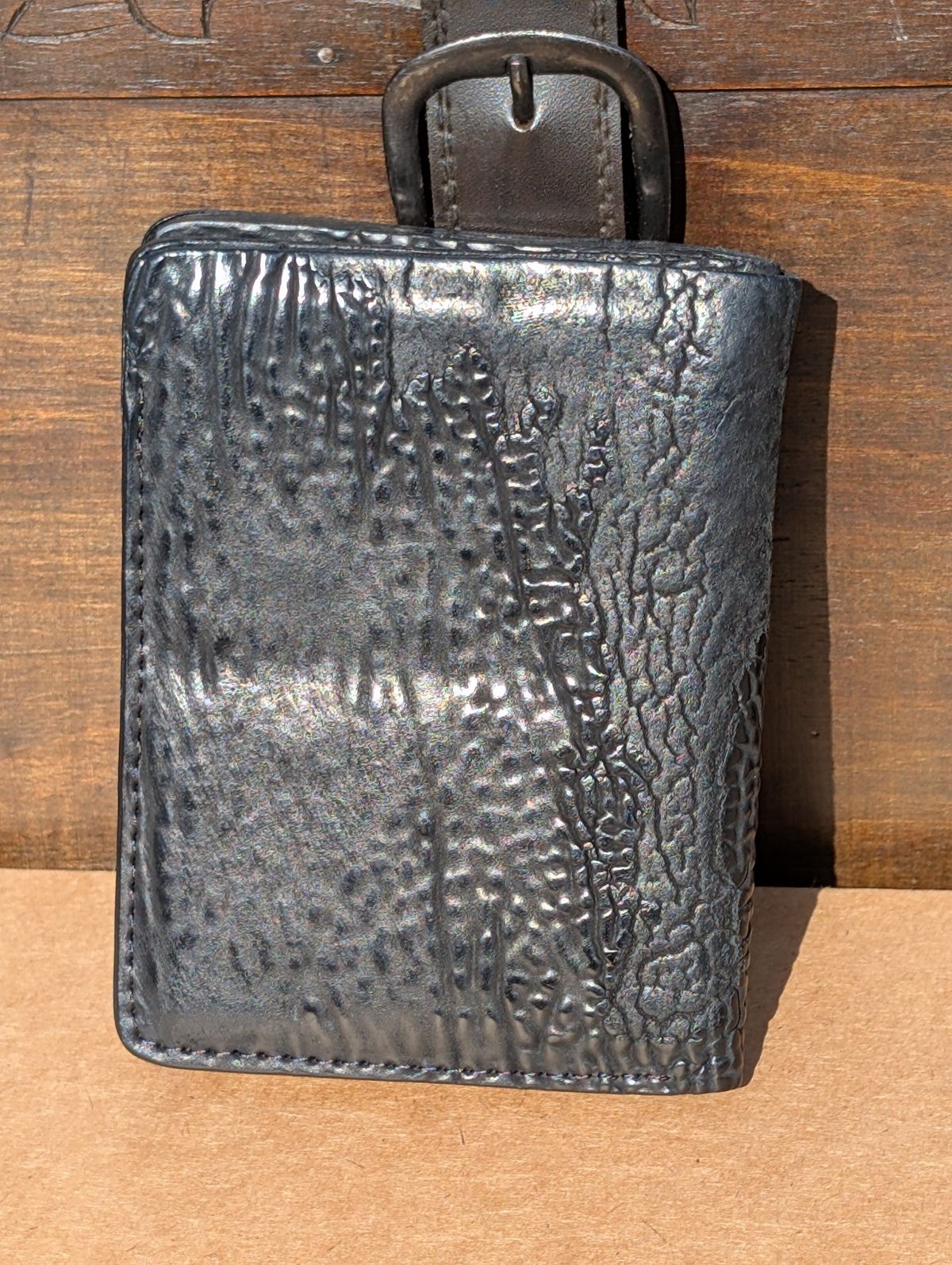 Photo by HealthyPatina on January 5, 2026 of the Ashland Leather Tall Fat Herbie in One-Off Horween Aspen Horsebutt (with shell intact) in Black.