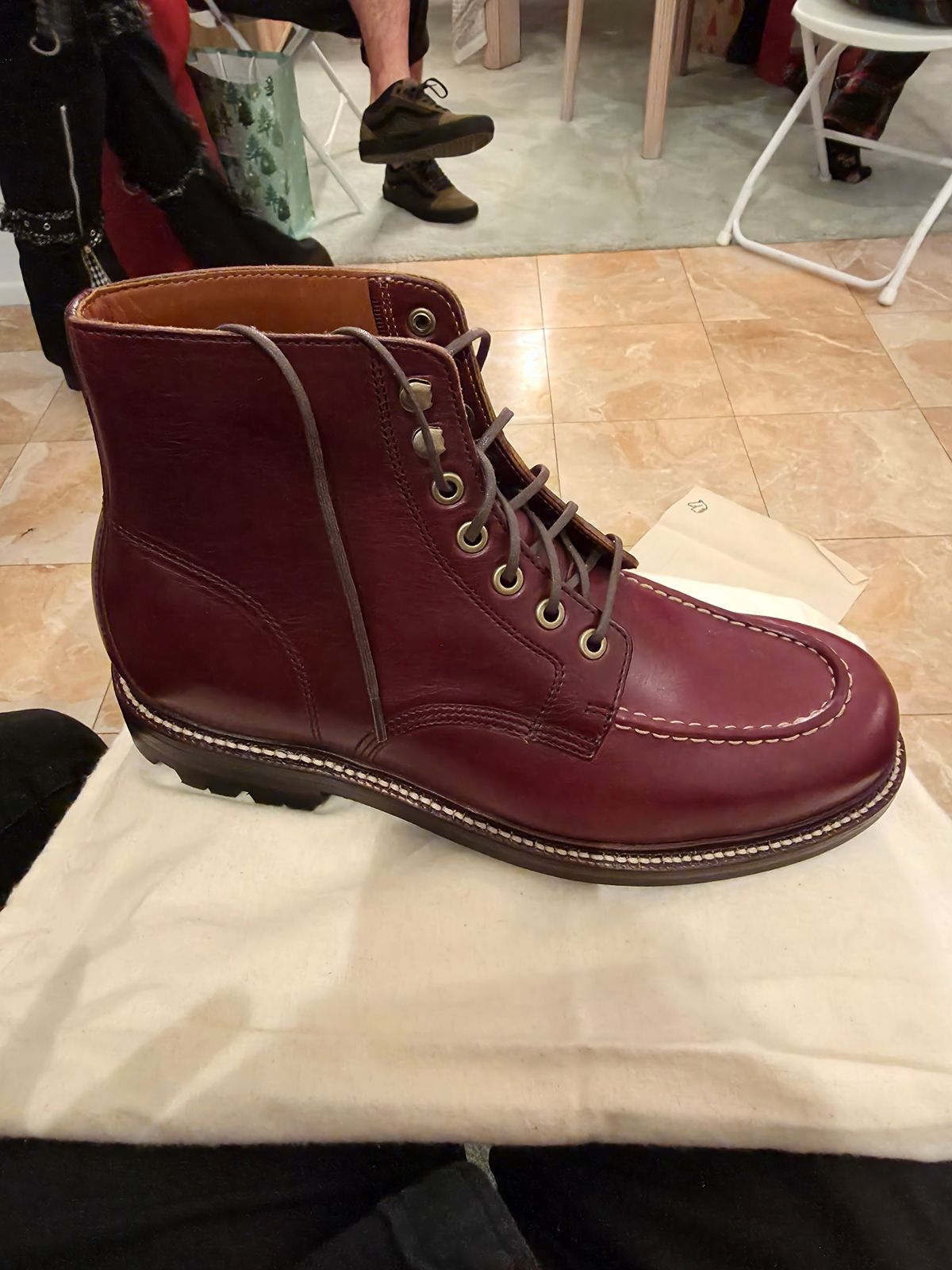 Photo by kananaios on December 25, 2025 of the Grant Stone Brass Boot in Horween Color 8 Chromexcel.