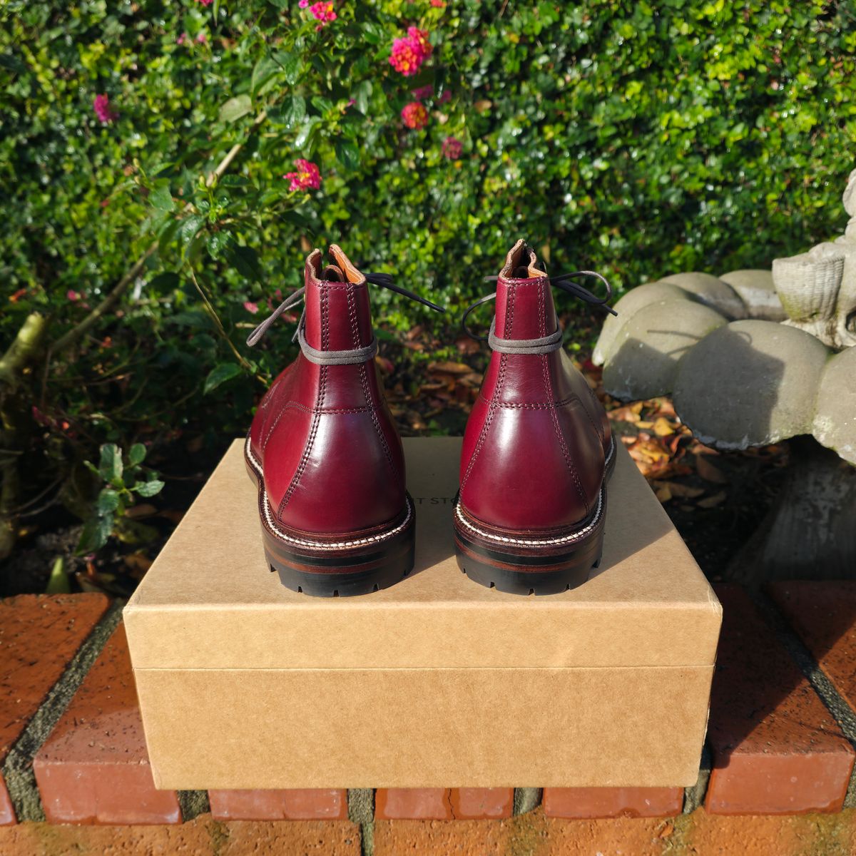 Photo by kananaios on December 25, 2025 of the Grant Stone Brass Boot in Horween Color 8 Chromexcel.