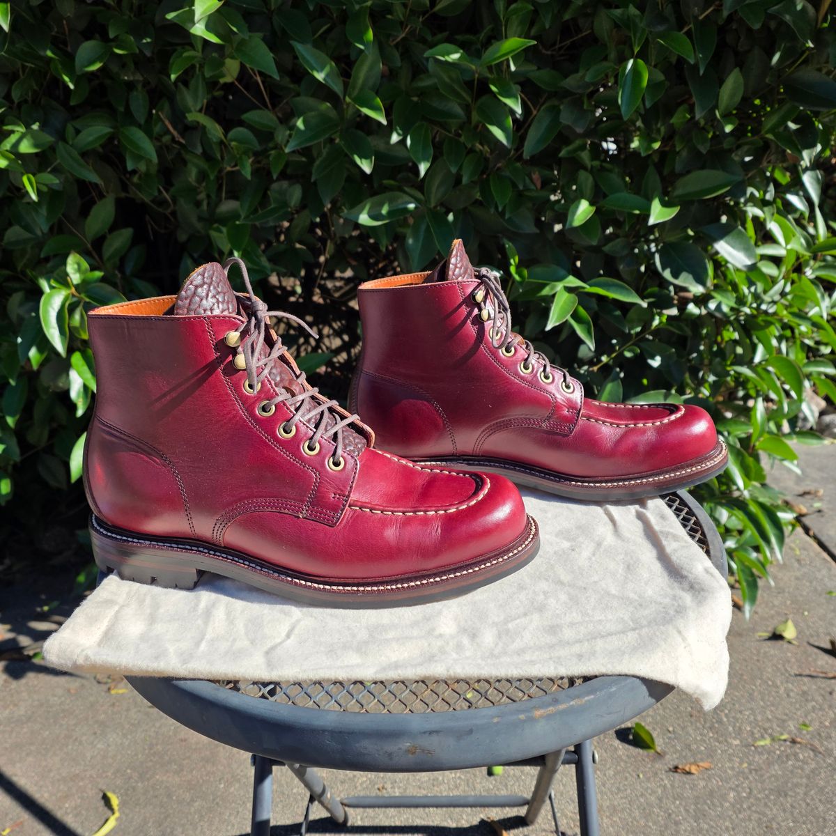 Photo by kananaios on December 28, 2025 of the Grant Stone Brass Boot in Horween Color 8 Chromexcel.