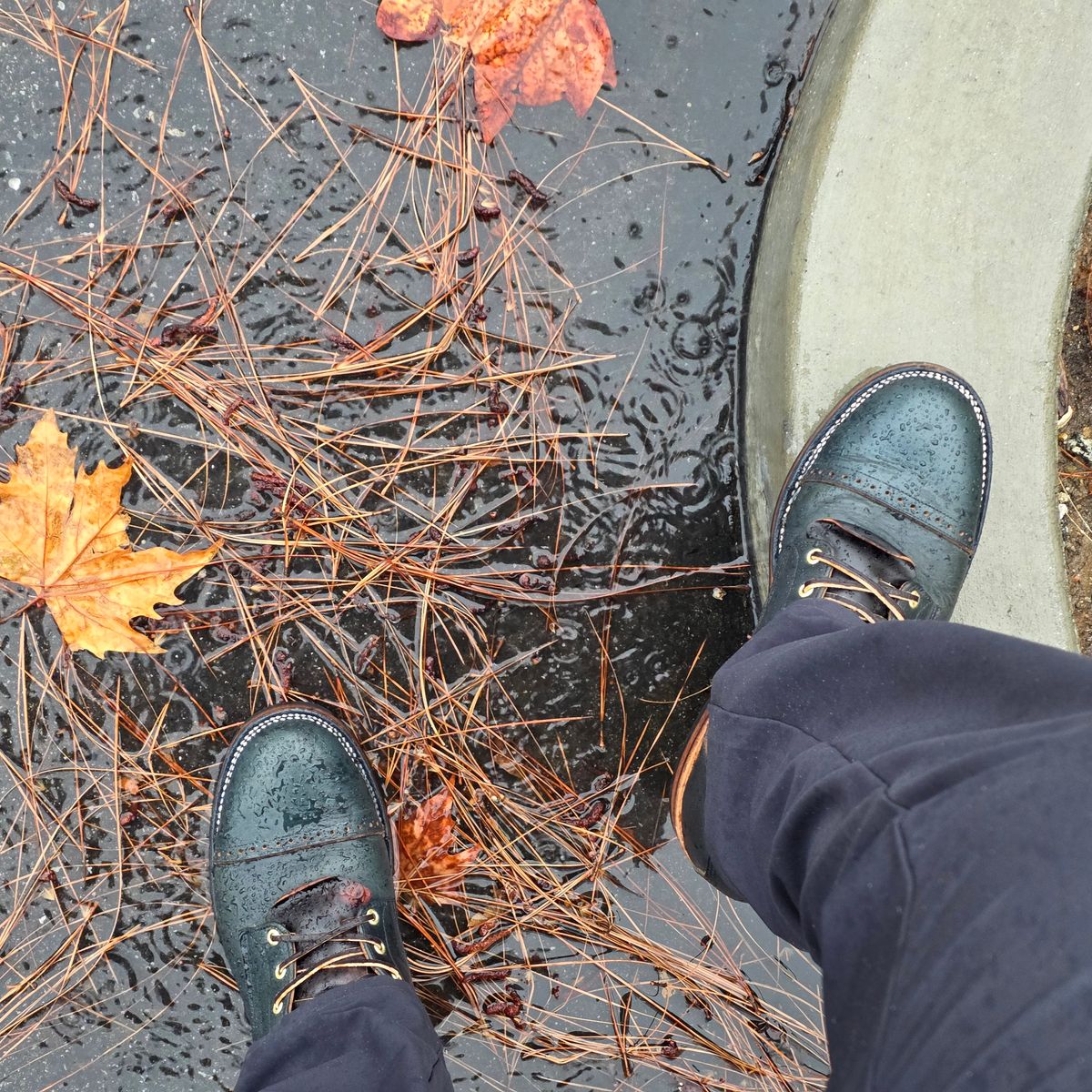 Photo by kananaios on October 14, 2025 of the Unmarked DB Hunter Cap Toe in Horween Navy Chromexcel.