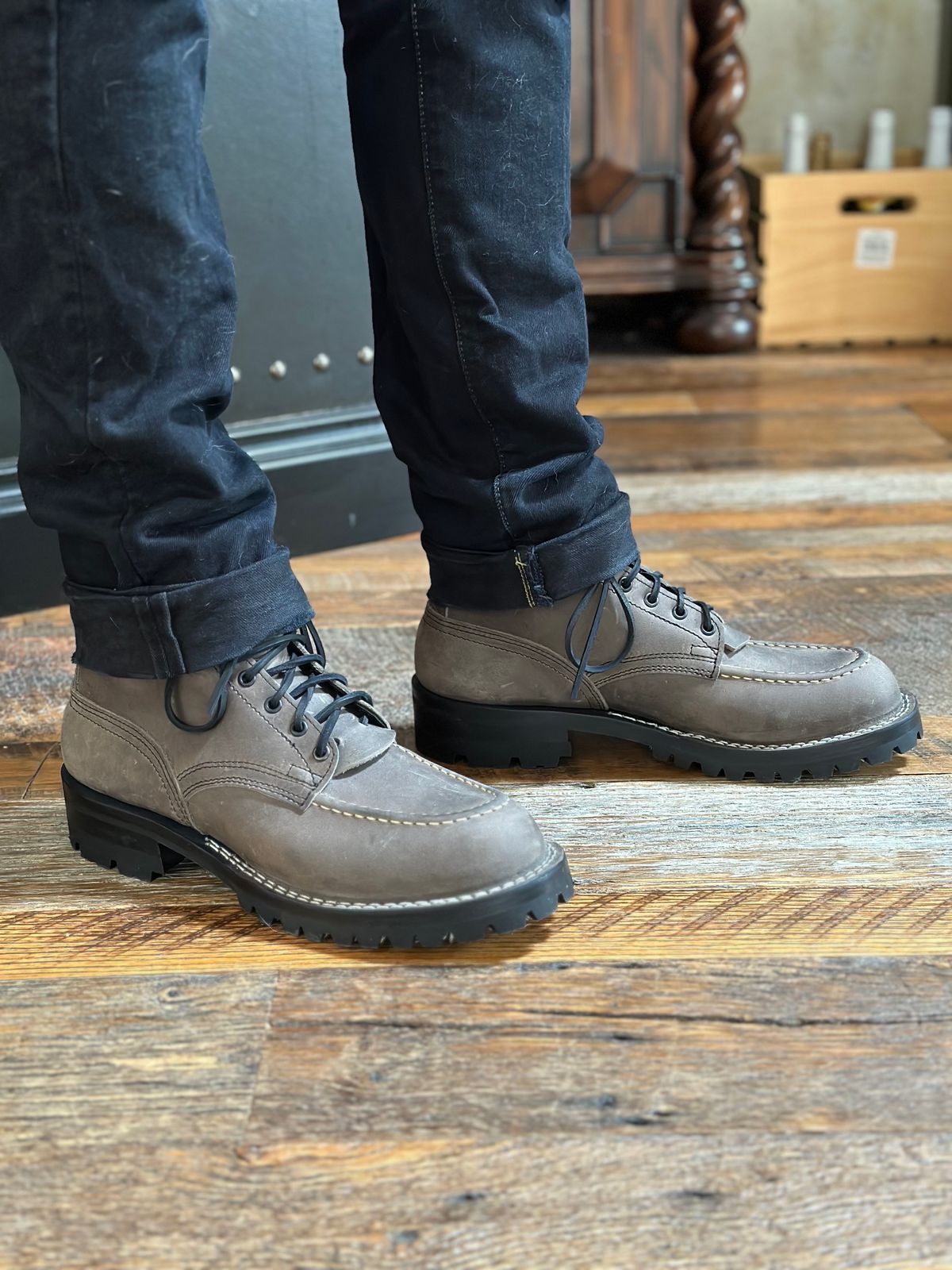 Photo by colehamilton on November 3, 2023 of the Nicks Moc Toe in Horween Steel Predator.