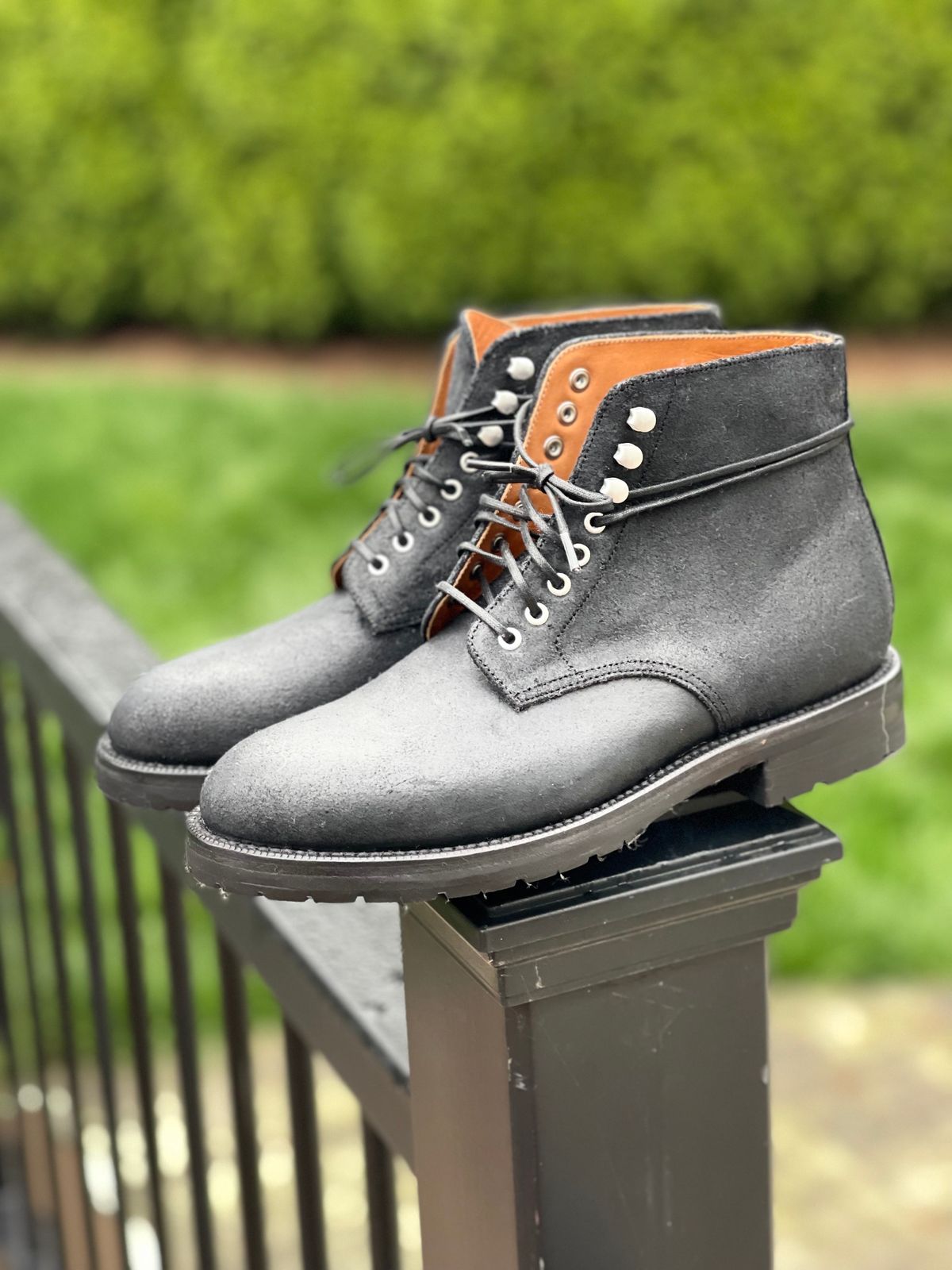 Photo by renee2day on November 1, 2023 of the Grant Stone Edward Boot in C.F. Stead Black Waxy Commander Suede.