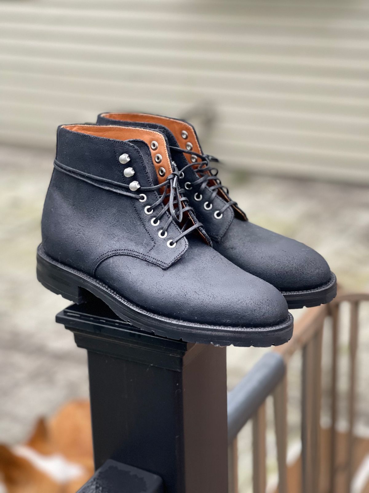 Photo by renee2day on November 1, 2023 of the Grant Stone Edward Boot in C.F. Stead Black Waxy Commander Suede.