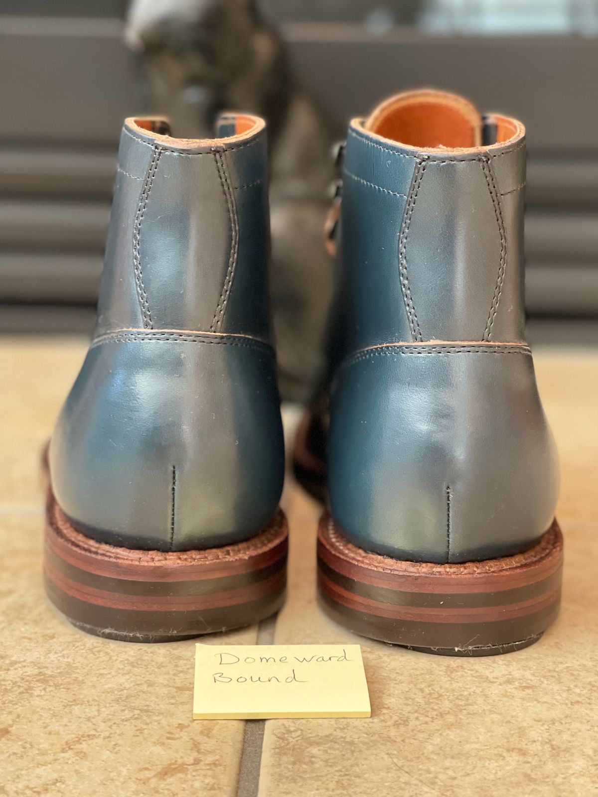 Photo by renee2day on October 1, 2023 of the Grant Stone Diesel Boot in Horween Navy Chromexcel.