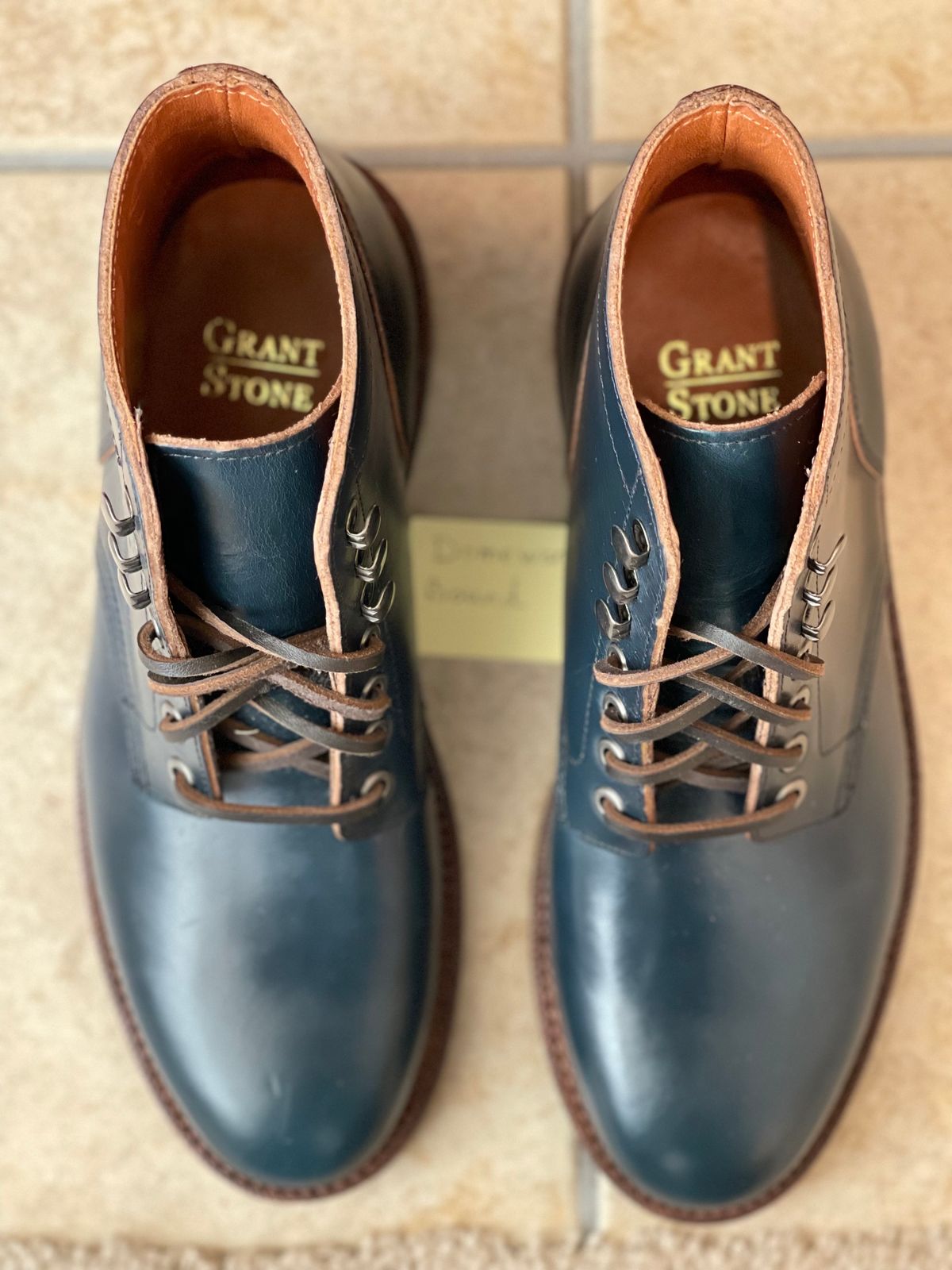 Photo by renee2day on October 1, 2023 of the Grant Stone Diesel Boot in Horween Navy Chromexcel.