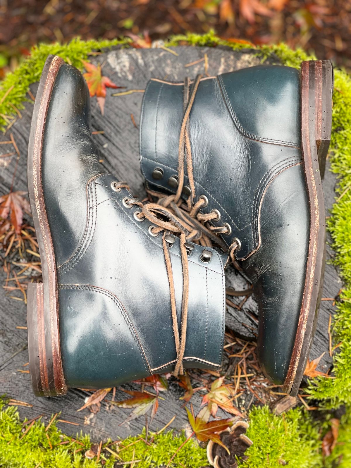 Photo by renee2day on November 1, 2023 of the Grant Stone Diesel Boot in Horween Navy Chromexcel.