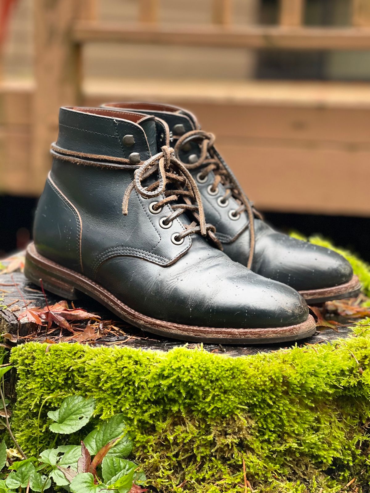 Photo by renee2day on November 1, 2023 of the Grant Stone Diesel Boot in Horween Navy Chromexcel.
