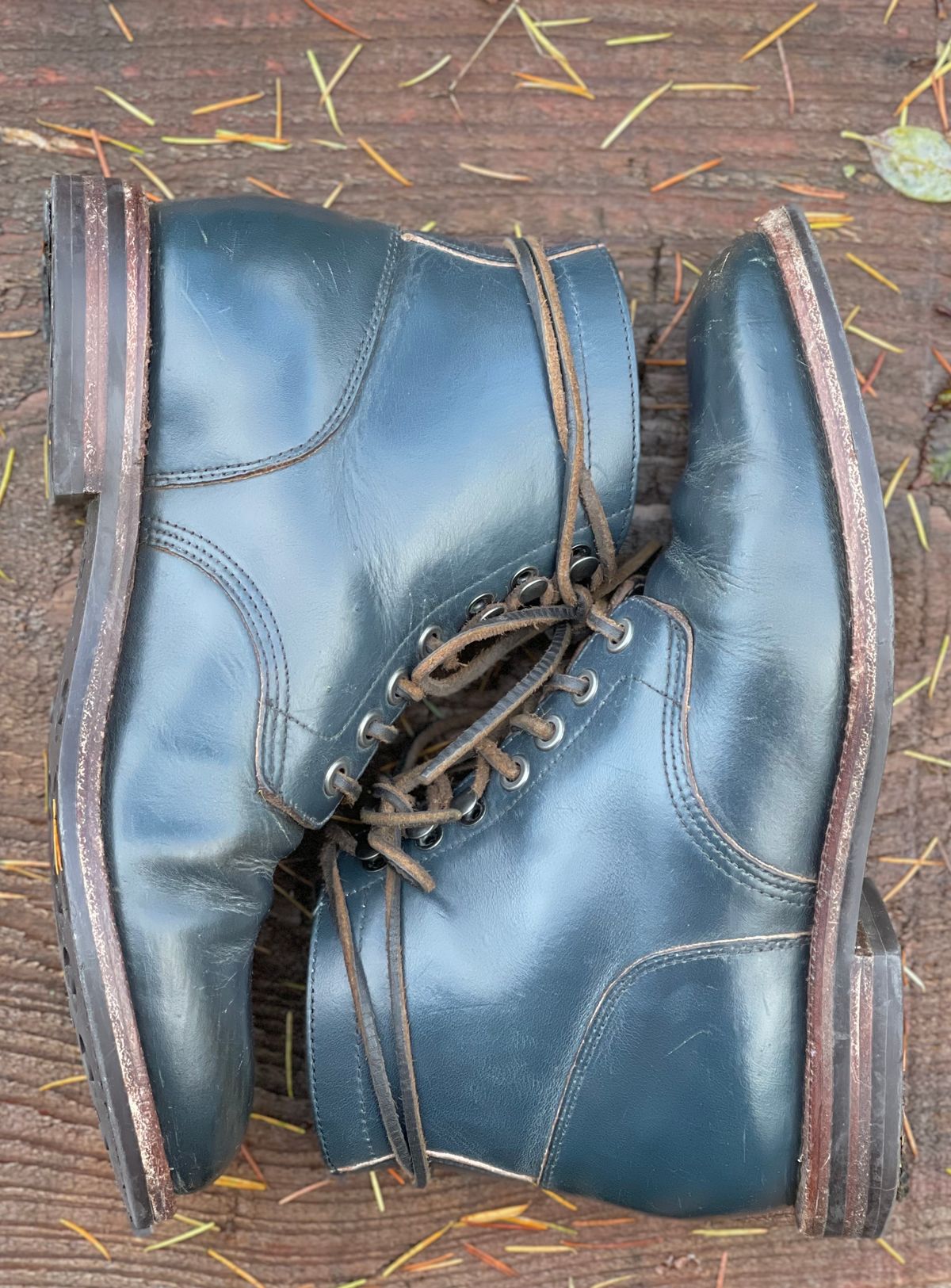 Photo by renee2day on December 4, 2023 of the Grant Stone Diesel Boot in Horween Navy Chromexcel.