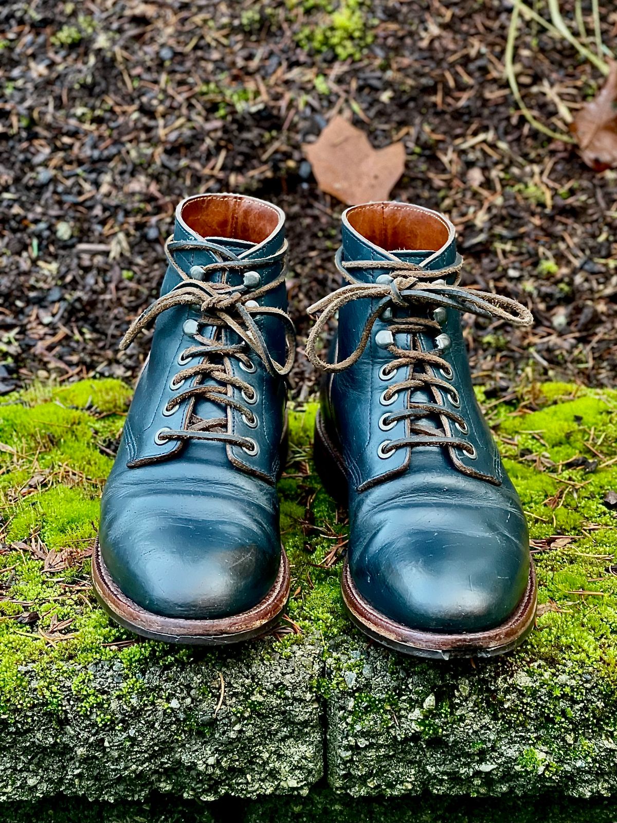 Photo by renee2day on January 3, 2024 of the Grant Stone Diesel Boot in Horween Navy Chromexcel.