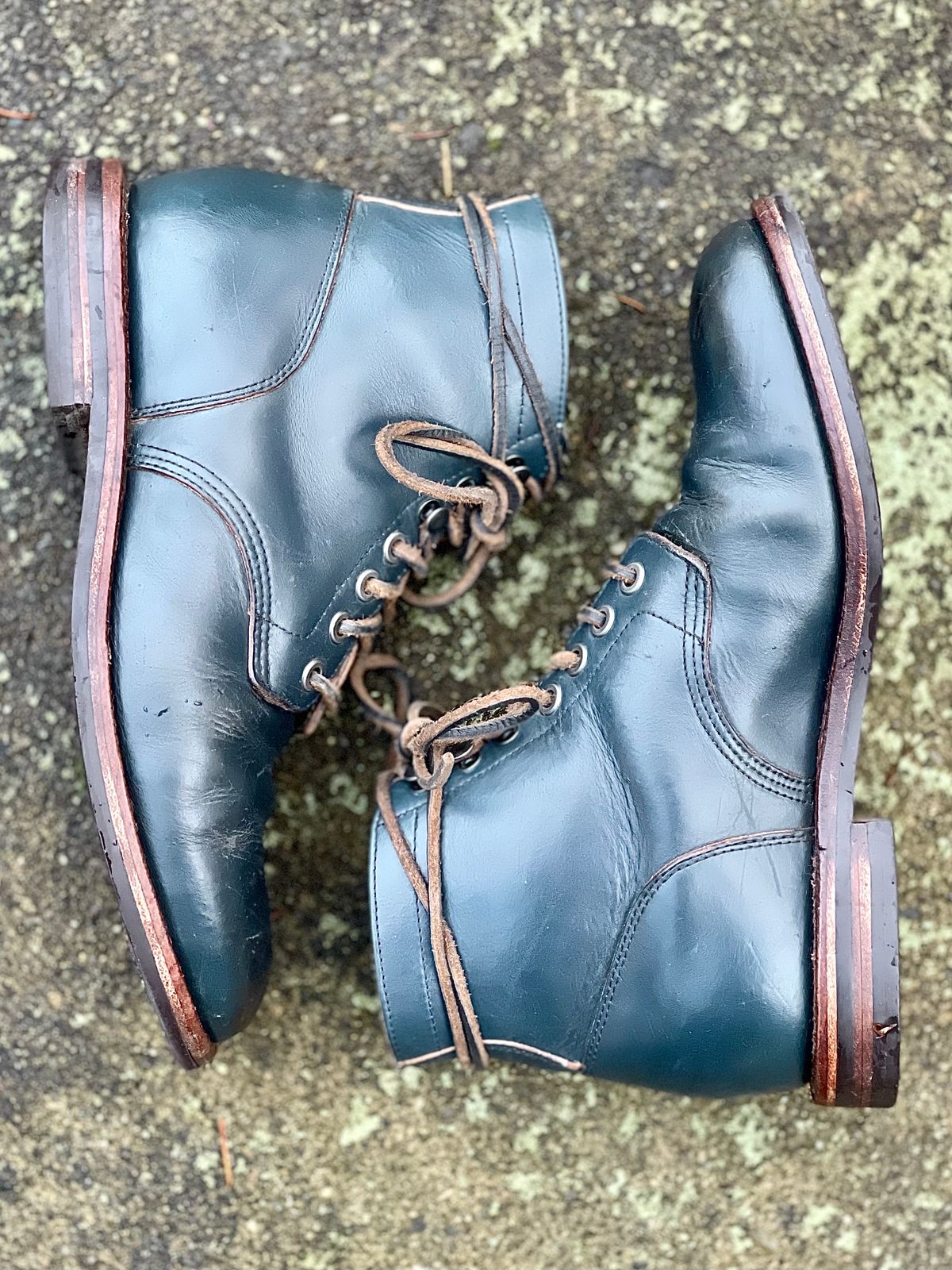 Photo by renee2day on January 3, 2024 of the Grant Stone Diesel Boot in Horween Navy Chromexcel.