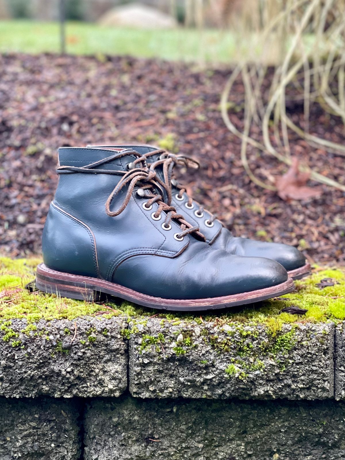 Photo by renee2day on January 3, 2024 of the Grant Stone Diesel Boot in Horween Navy Chromexcel.