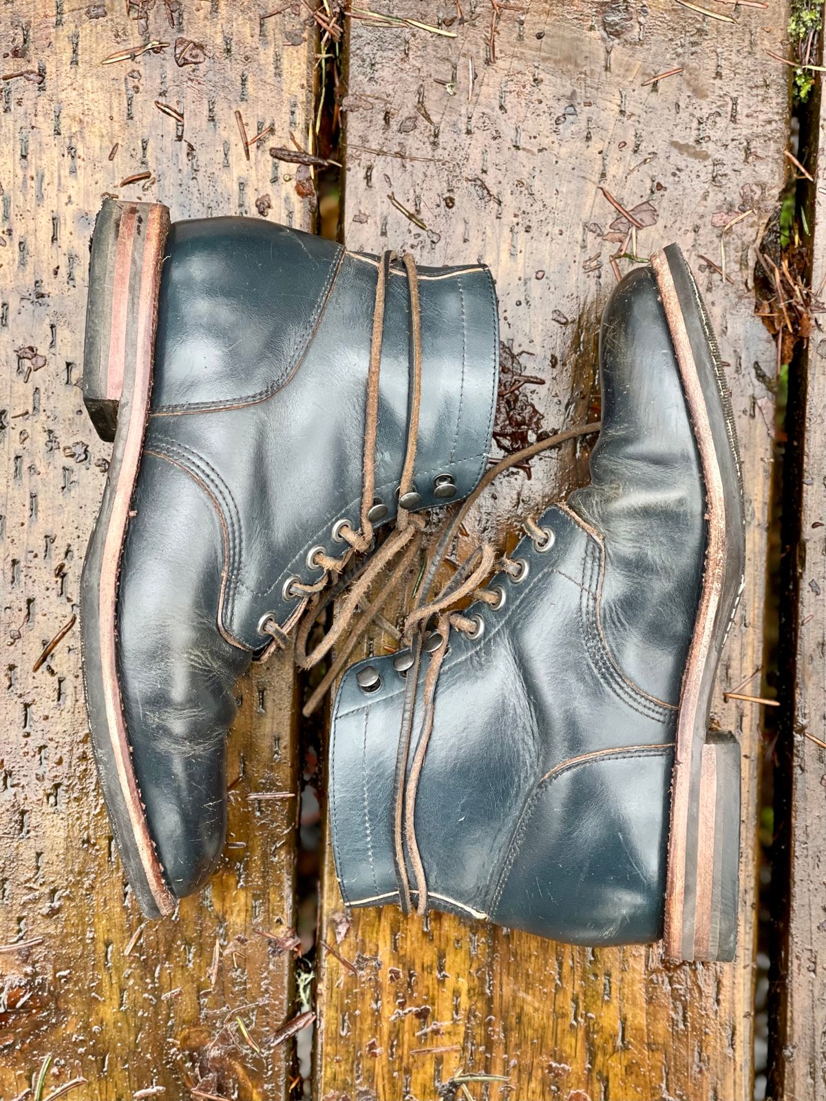 Photo by renee2day on March 3, 2024 of the Grant Stone Diesel Boot in Horween Navy Chromexcel.