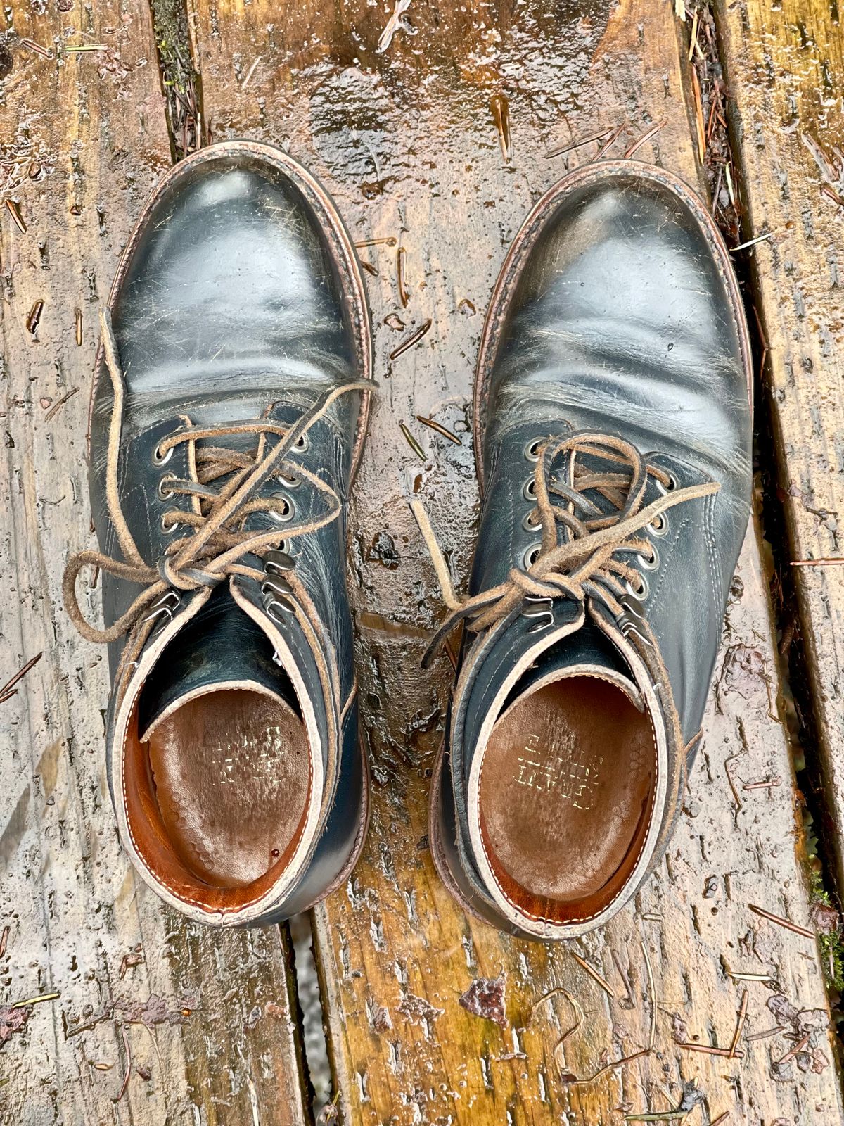 Photo by renee2day on March 3, 2024 of the Grant Stone Diesel Boot in Horween Navy Chromexcel.