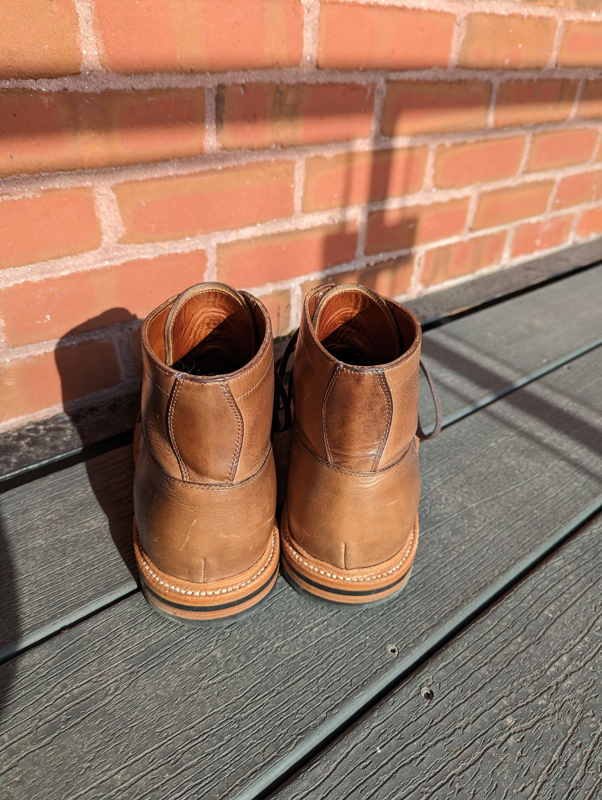 Photo by jwd on January 1, 2023 of the Grant Stone Diesel Boot in Horween Dune Chromexcel.
