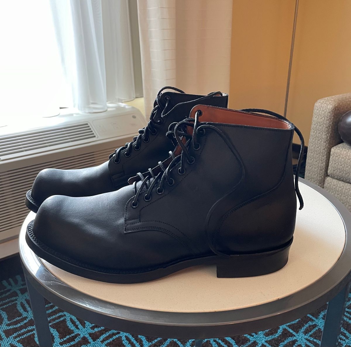 Photo by Nuc on June 8, 2024 of the Viberg Service Boot in C.F. Stead Black Waxy Commander Suede.